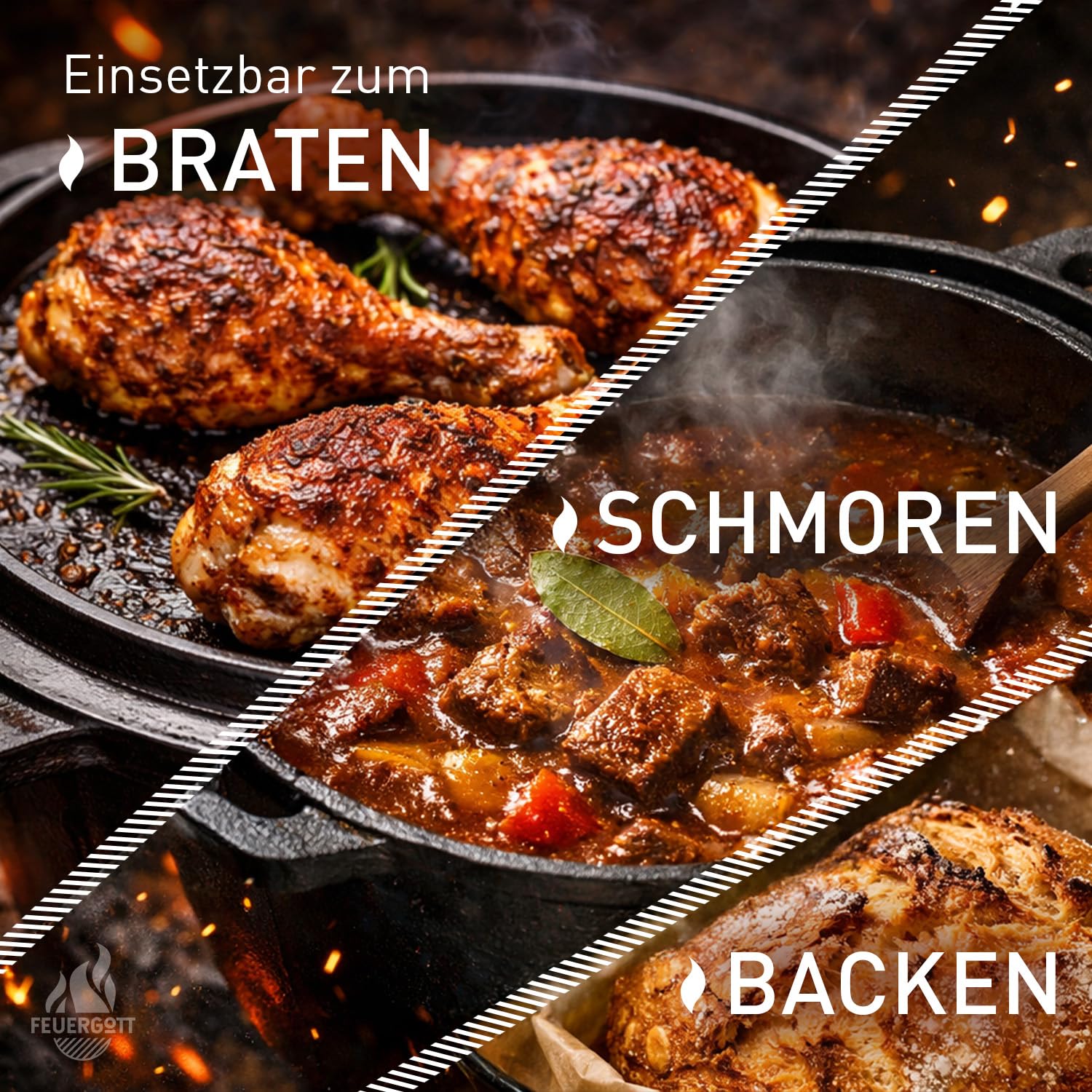Dutch Oven 6L ohne Füße – Gusseisen Topf für Brot, Braten, Backofen, Herd, Induktion, Schmortopf für Familienküche, BBQ, Auflauf, große Portionen, Kochen, Grill, Bräter, rustikal, schwarz