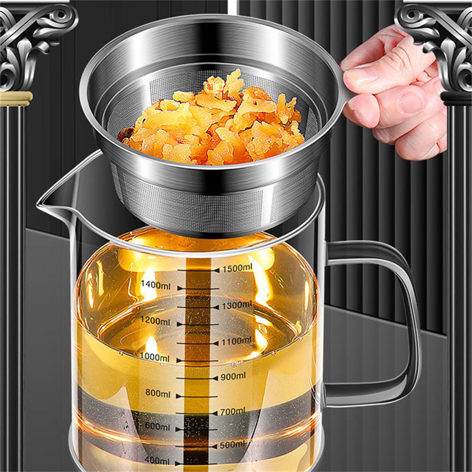 Colador de Aceite Jarra Filtro de aceite for el hogar, botella de aceite de vidrio for cocina, filtro de posos de aceite, tarro mágico de gran capacidad for almacenar aceite, filtro de profundización,