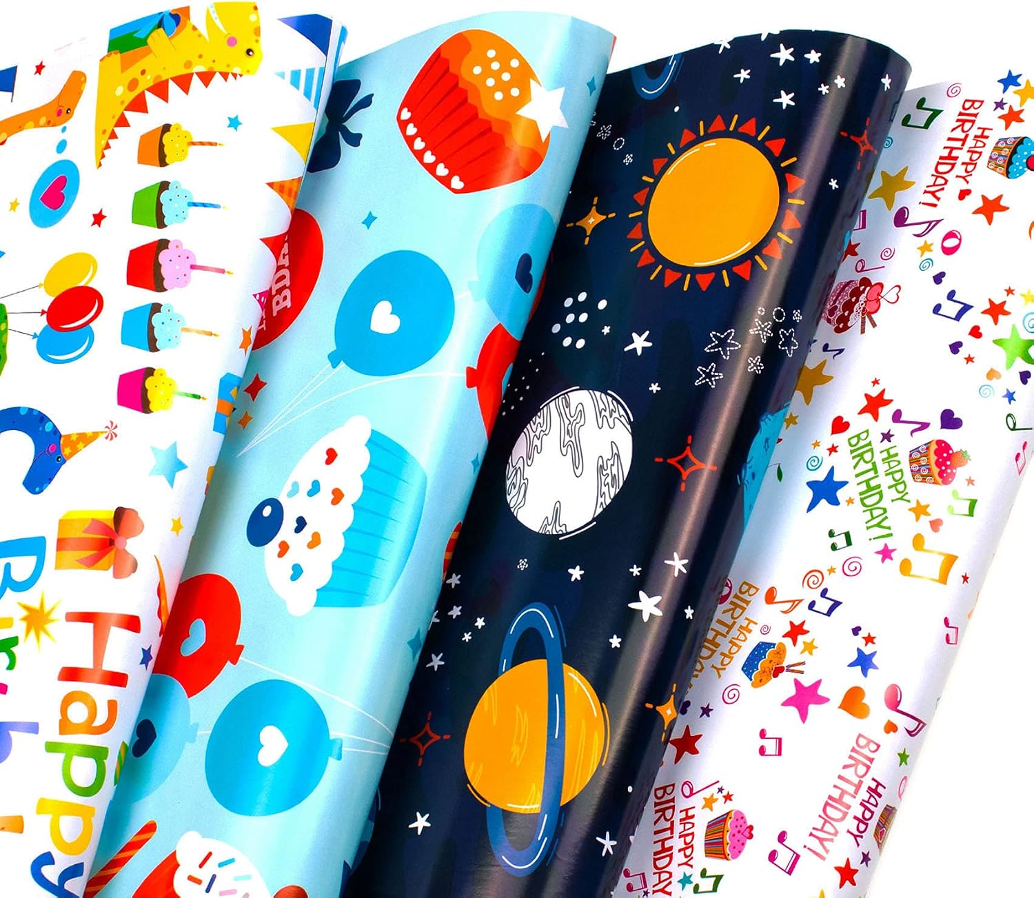 ZHULUOJI Birthday Wrapping Paper Kids Gift Wrapping Paper Sheet 12 Sheets Cartoon Gift Wrap Papers for Birthday, Baby Shower, 19.7x27.6 inch Per Sheet