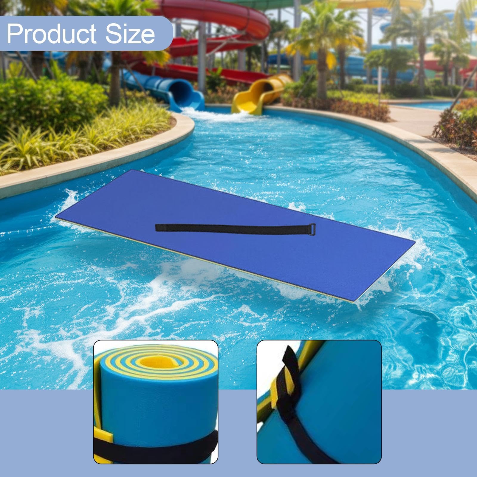 Tappetino Galleggiante Piscina Materassino Acqua Schiuma XPE Cuscino Flottante Singolo Letto Doppio Strato Adatto per Nuoto Parchi Acquatici, Giallo Blu