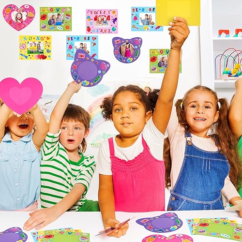 Miniatura 5 de Paquete de 24 marcos de fotos para el día de San Valentín, manualidades, kits de manualidades para niños, con calcomanías de San Valentín, Día de
