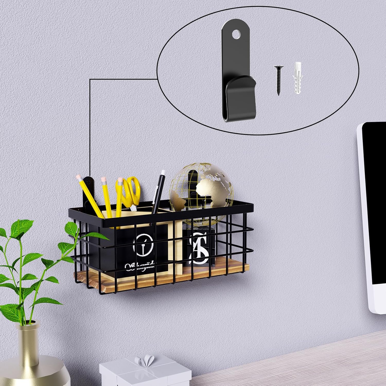 Wire Storage Baskets Household Metal Wall-Mounted Containers Organizer Bins for Kitchen Bathroom, Countertop Storage Basket, Wardrobe Organizers, Pantry Laundry Room Cabinets Garage Shelf (2 Pack)