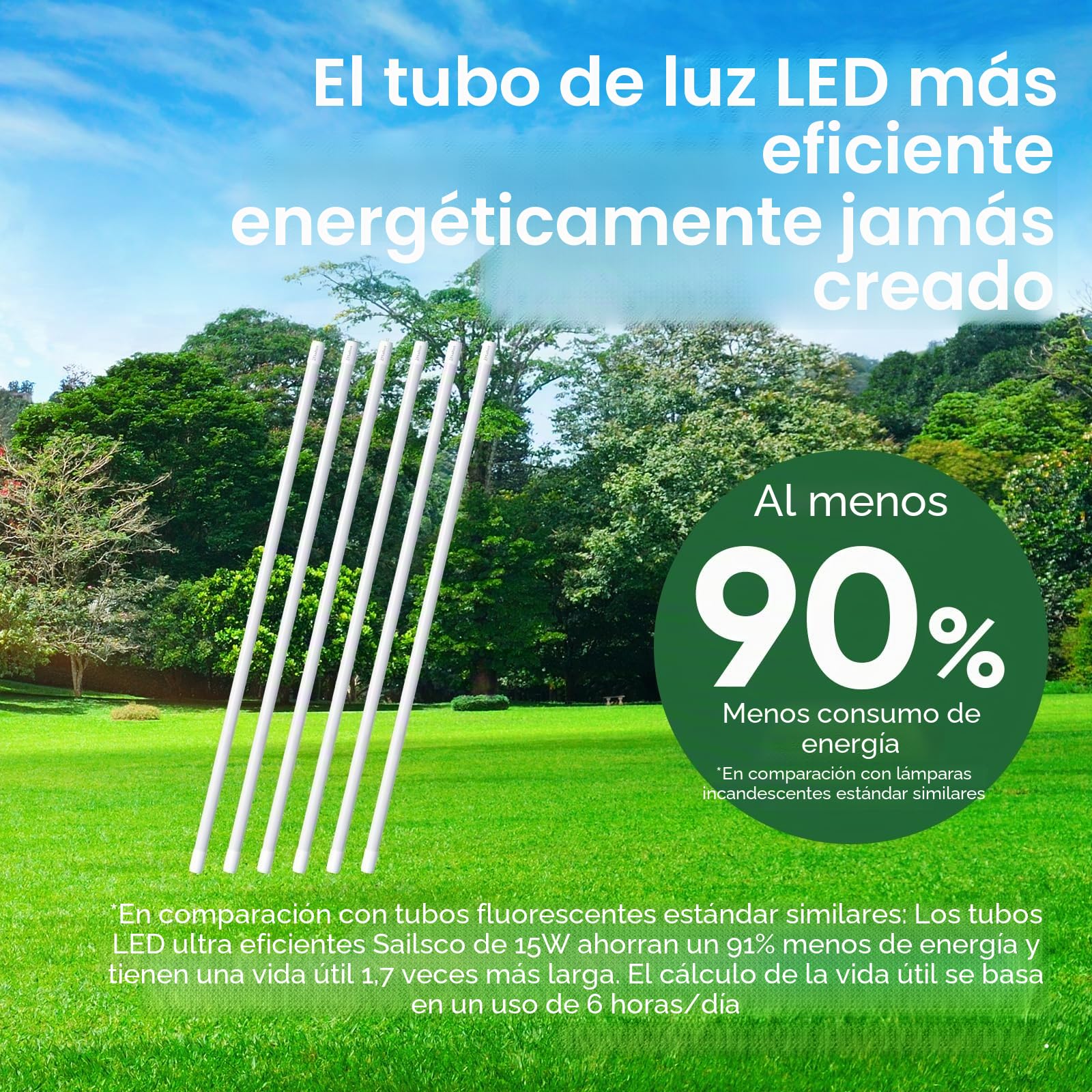 Tubo LED 120cm T8 G13-15W,4000K,2800 lúmenes,material PC,alto rendimiento lumínico,incl.arrancador,ideal para oficinas,supermercados,almacenes,paquete de 6 unidades