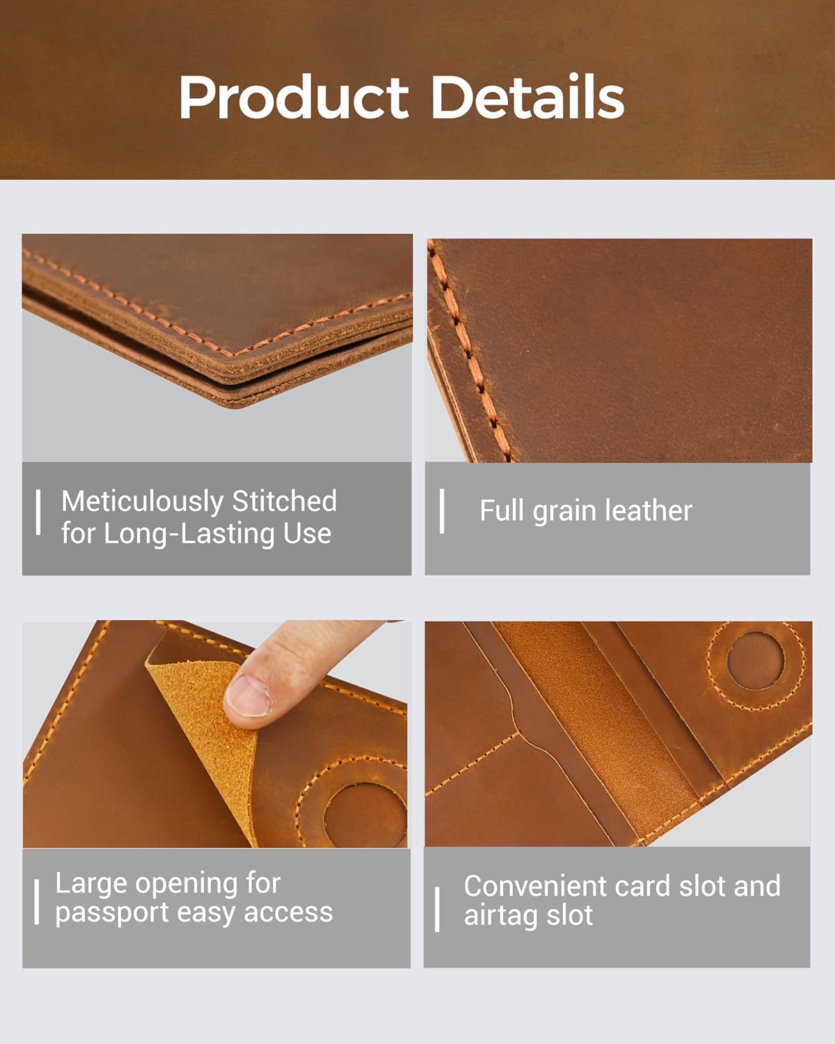 Passport Holder for Travel, Genuine Leather Passport Holder with Airtag, Rfid Passport Wallet Cover Case for Women Men, Travel Essentials Gift, Brown - Image 8