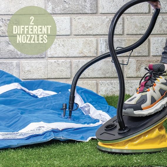 Milestone Camping Foot Air Pump 5L - Inflate & Deflate Airbeds, Paddling Pools & Inflatables | 2 Nozzles | No Electricity | Folds Flat