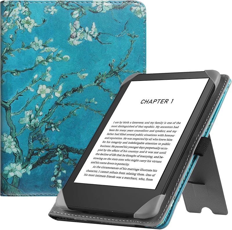 Universal Case for 6-6.8-7 inch eReaders, Paperwhite Case with Hand Strap Compatible with All 6" 6.8" 7" Paperwhite 2024/Paperwhite 2023/ Signature Edition Kobo E-Book (Apricot Flower)
