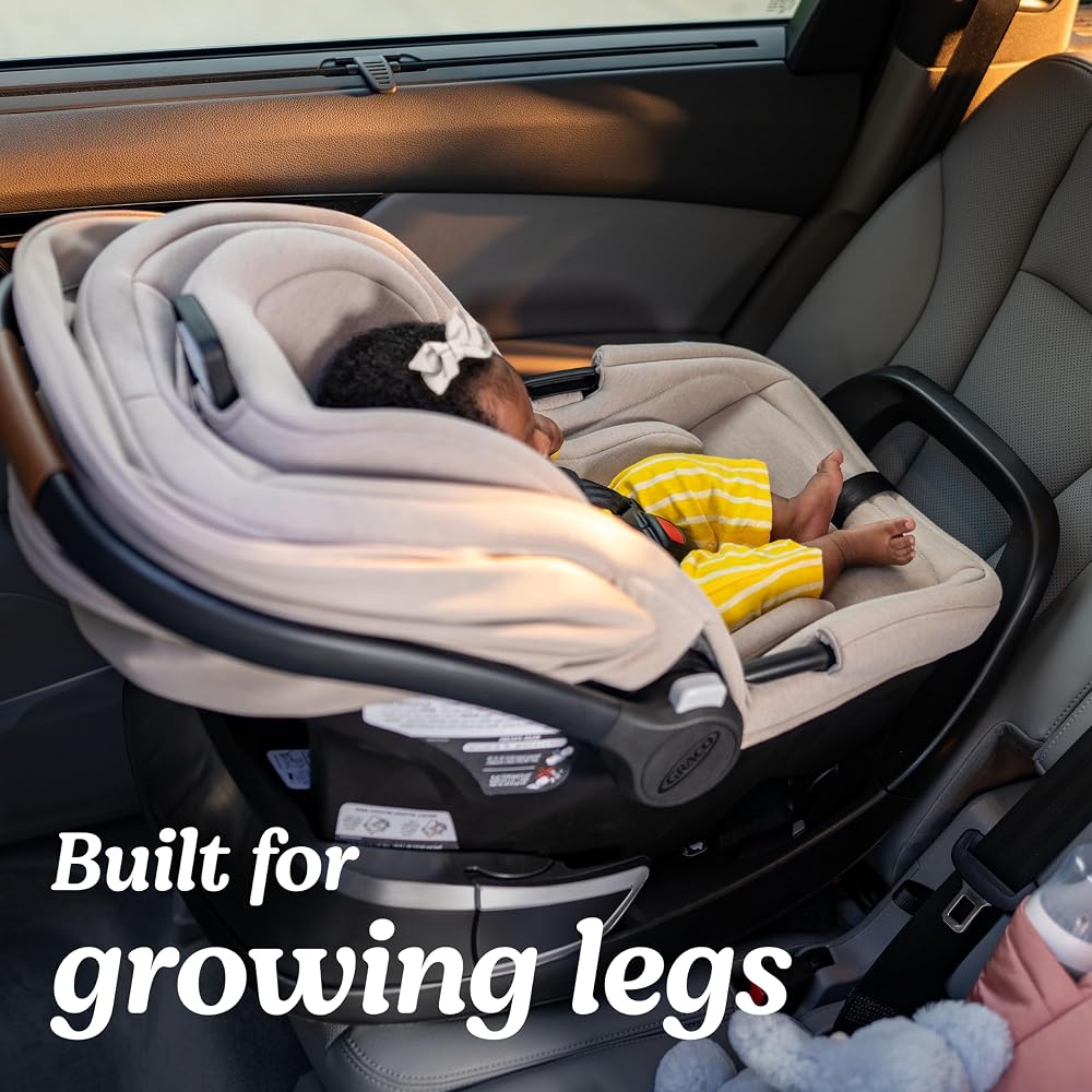 Graco SnugRide Turn & Slide Infant Car Seat, Rear Facing Rotating Car Seat with Base for 4-30 lbs. with 180 Degree Turn for Easy Access, Lightweight Carseat with SnugLock Technology, Sandstone