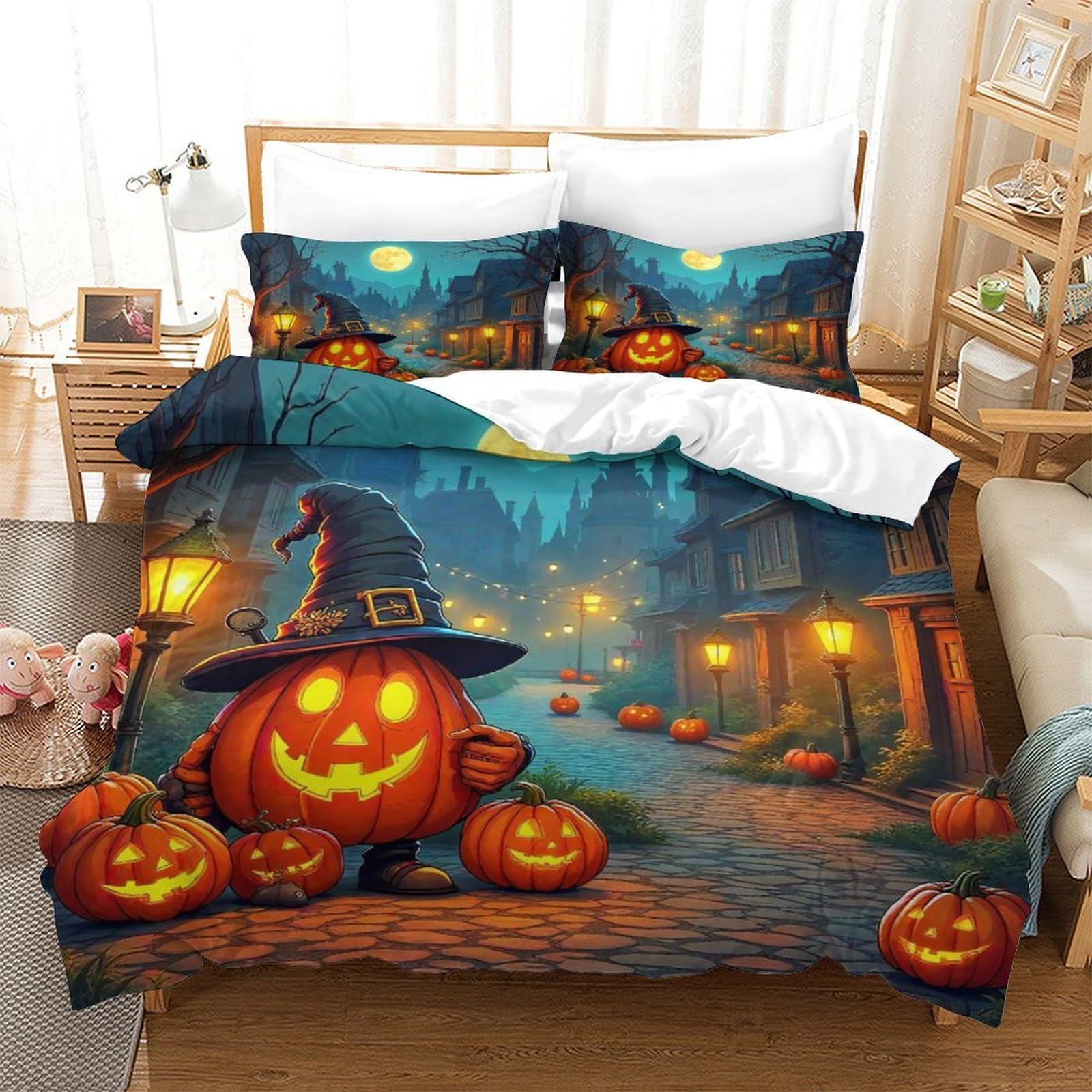 Qtivarlen Style-8 Halloween Style Duvet Cover 3 Pcs With Pillowcases Bedding Microfiber With Zipper Closure Ultrasoft Closure Breathable Double（200X200cm）