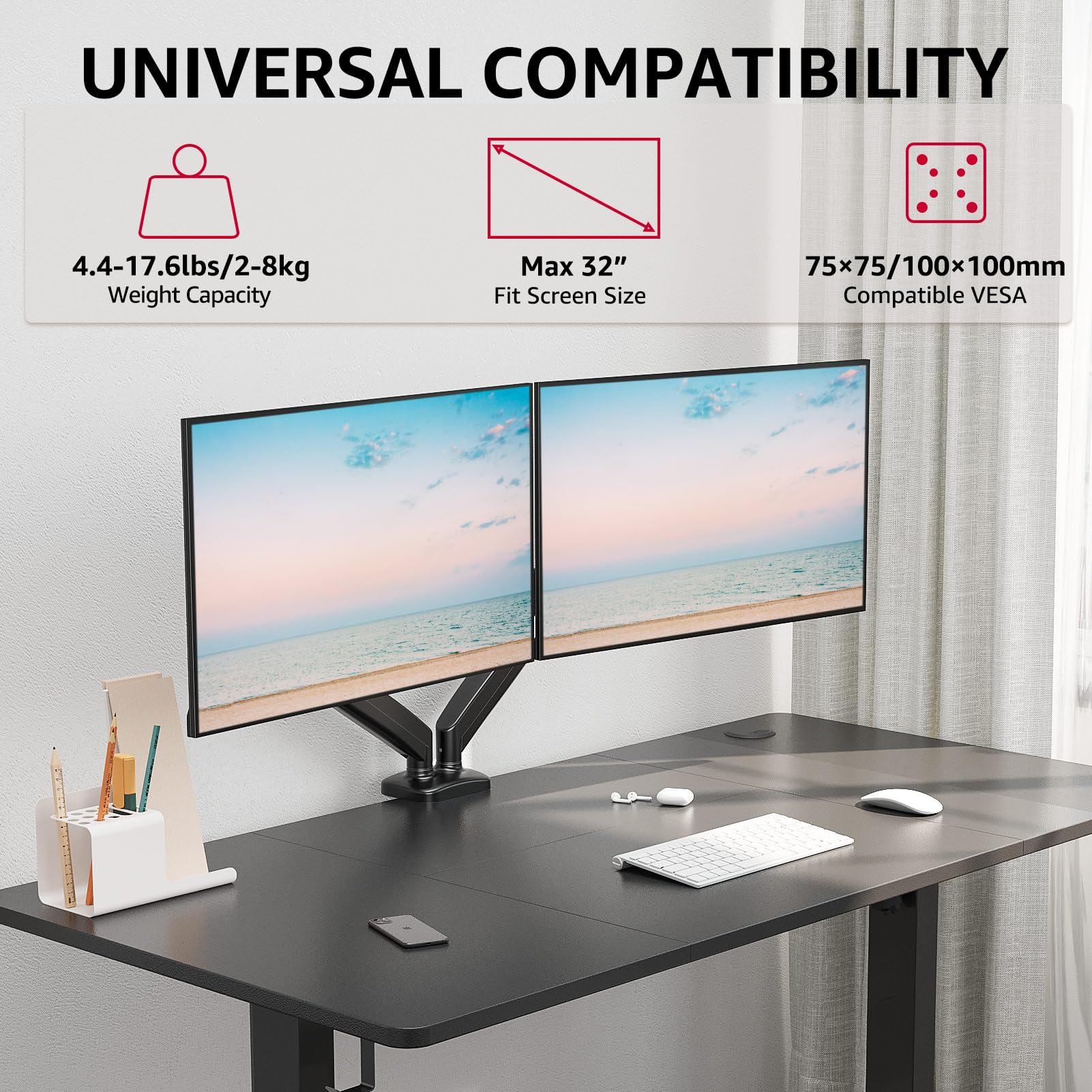 Redragon GMK-915 - Soporte para monitor doble, color negro