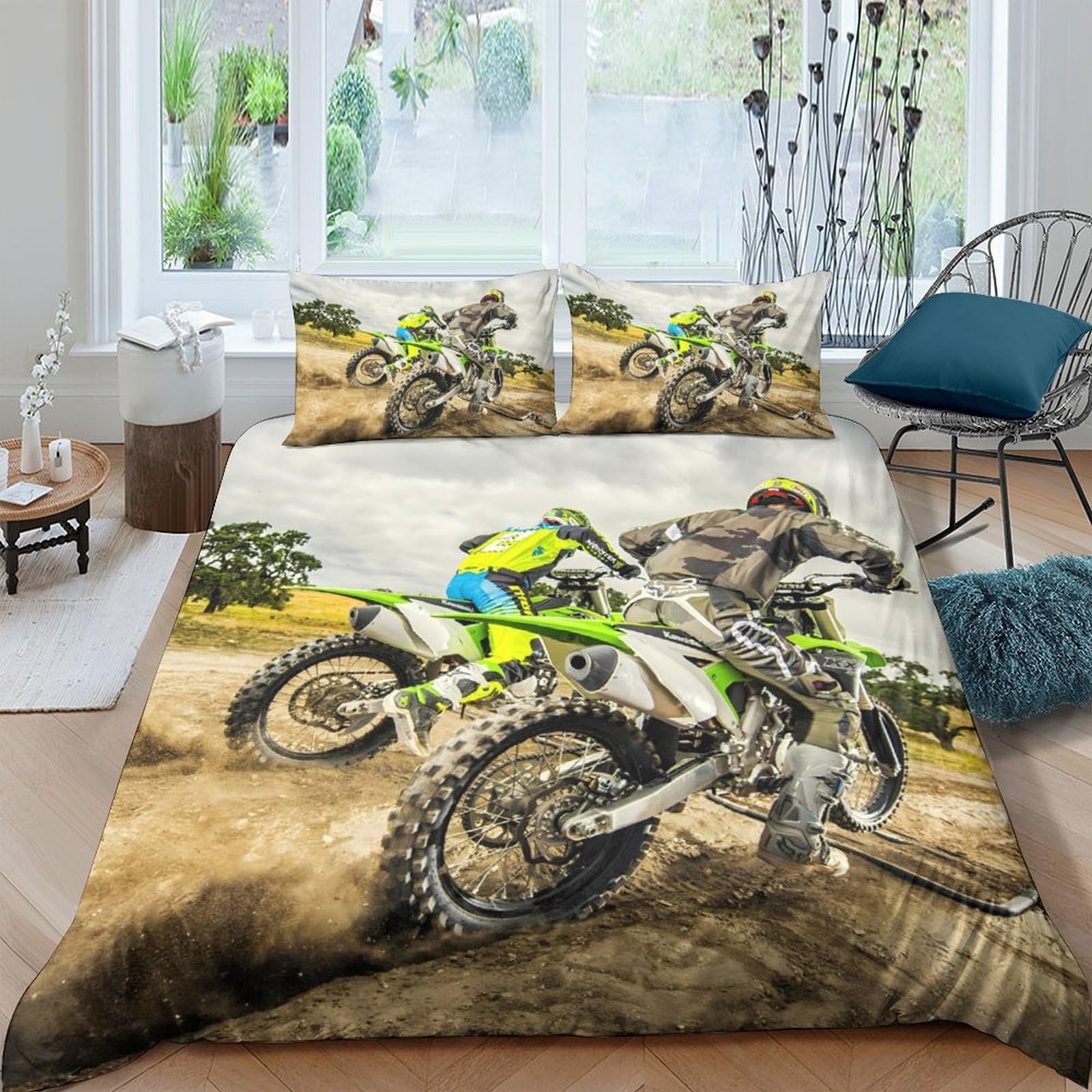 Ctjqhvkz Style-7 3D Printed Dirt Bike Racing Fitted Sheet Microfiber Soft Breathable Motocross Bed Cover For Bedroom Youth Decor Single（135X200cm）