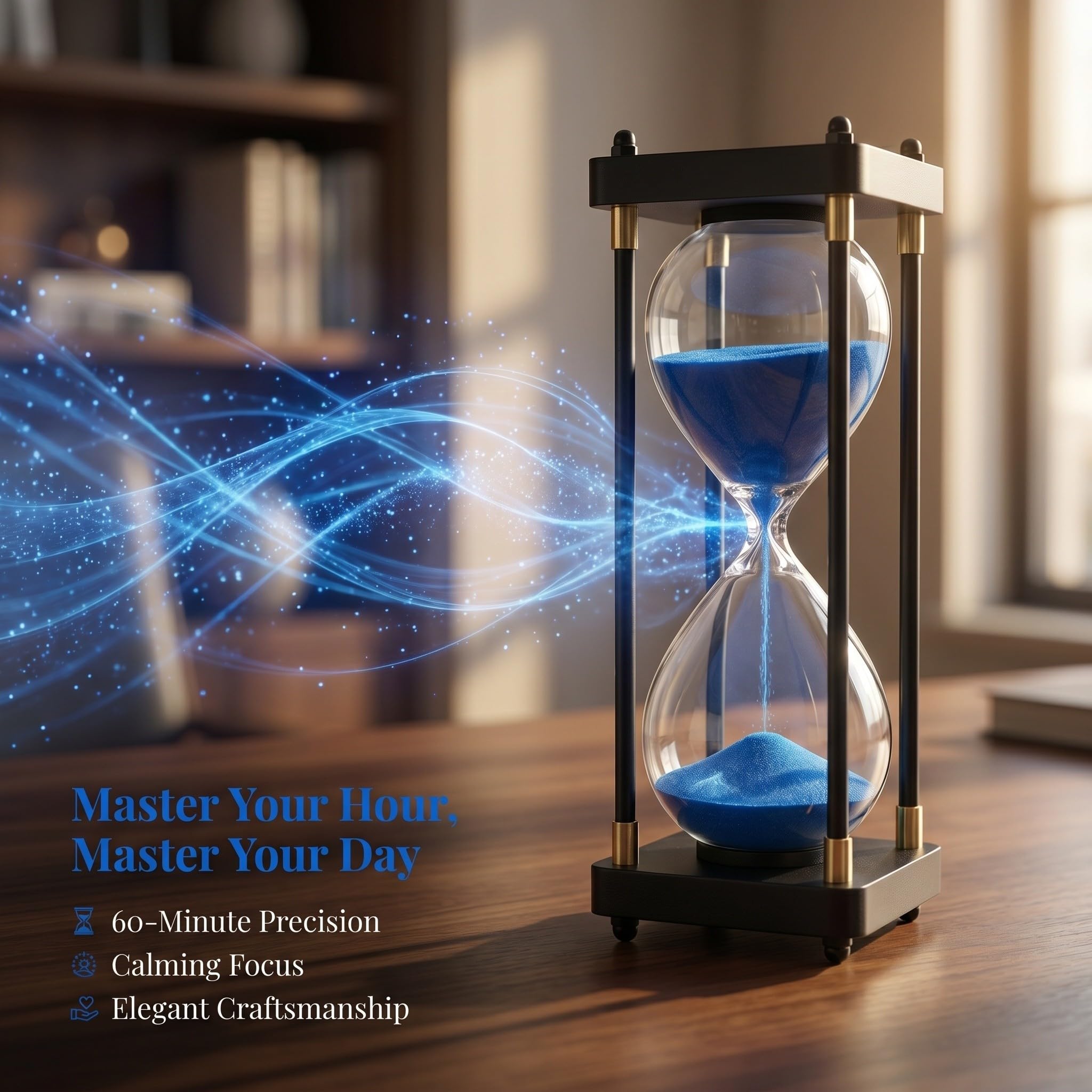 Reloj de Arena de Cristal Azul de 60 Minutos para Oficina y Juegos