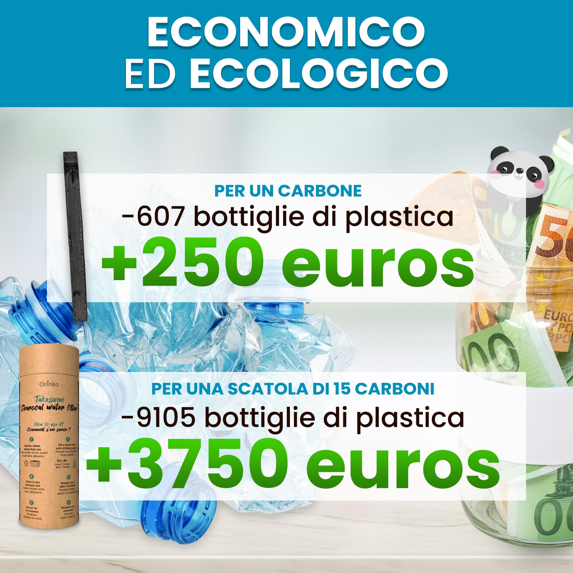 ORINKO® Carboni Attivi per Acqua in Carbone Takesumi x15 - Purificatore Naturale Ecologico in Bambù Binchotan - Bastoncino Riutilizzabile per Caraffa, Rubinetto, Acquario