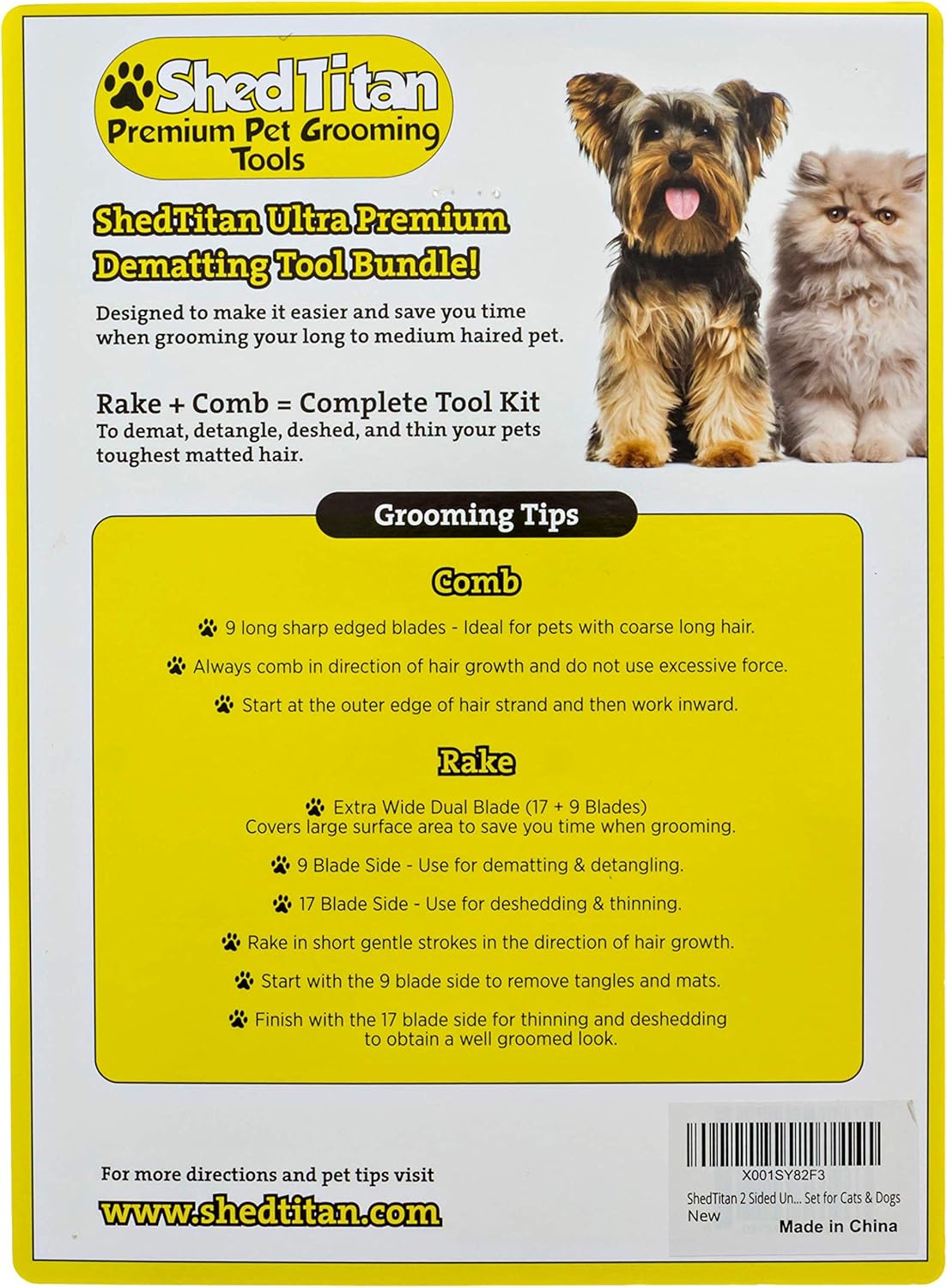 ShedTitan Pet Grooming Tools Value Bundle - 2 Sided Undercoat Rake & Long Teeth Dematting Comb for Dog, Cat, Horse - Easy & Safe Detangler, Dematter, Deshedder, Matt Breaker for Long & Medium Hair : Pet Supplies