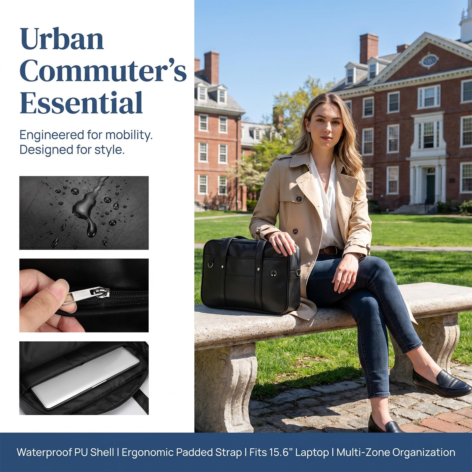 Vaguelly Bolso Hombro Mujer PU Negro Gran Capacidad Trabajo