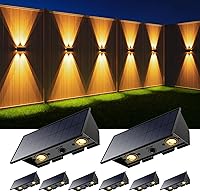 Vista 19 de Paquete de 4 luces de pared alimentadas por energía solar para exteriores arriba y abajo, para montaje en valla, lámparas LED decorativas Blanco