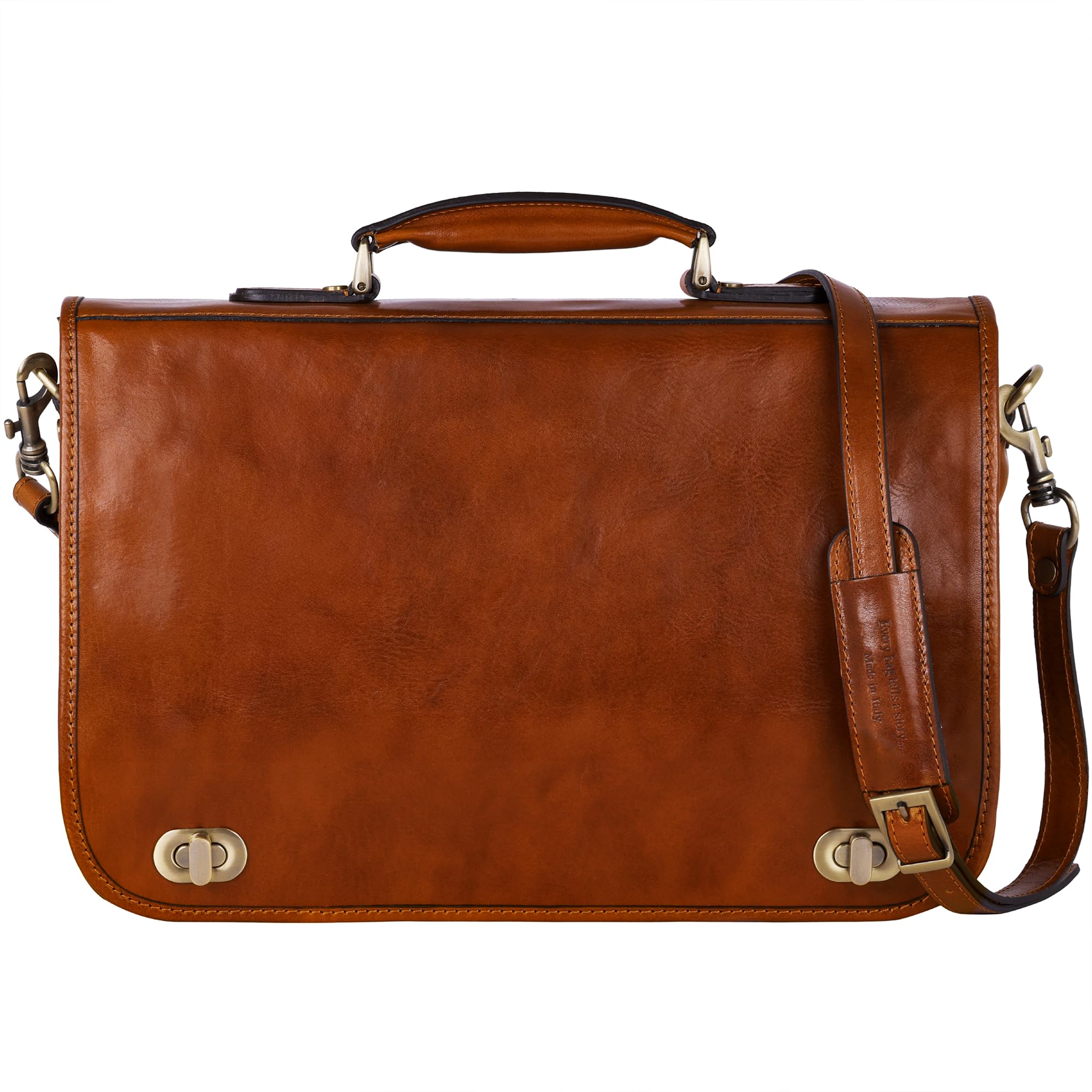 Time Resistance Porte-Documents en Cuir Italien Pleine Fleur pour Hommes Sac à Bandoulière Détachable Fabriqué à la Main pour Ordinateur Portable 15 Pouces
