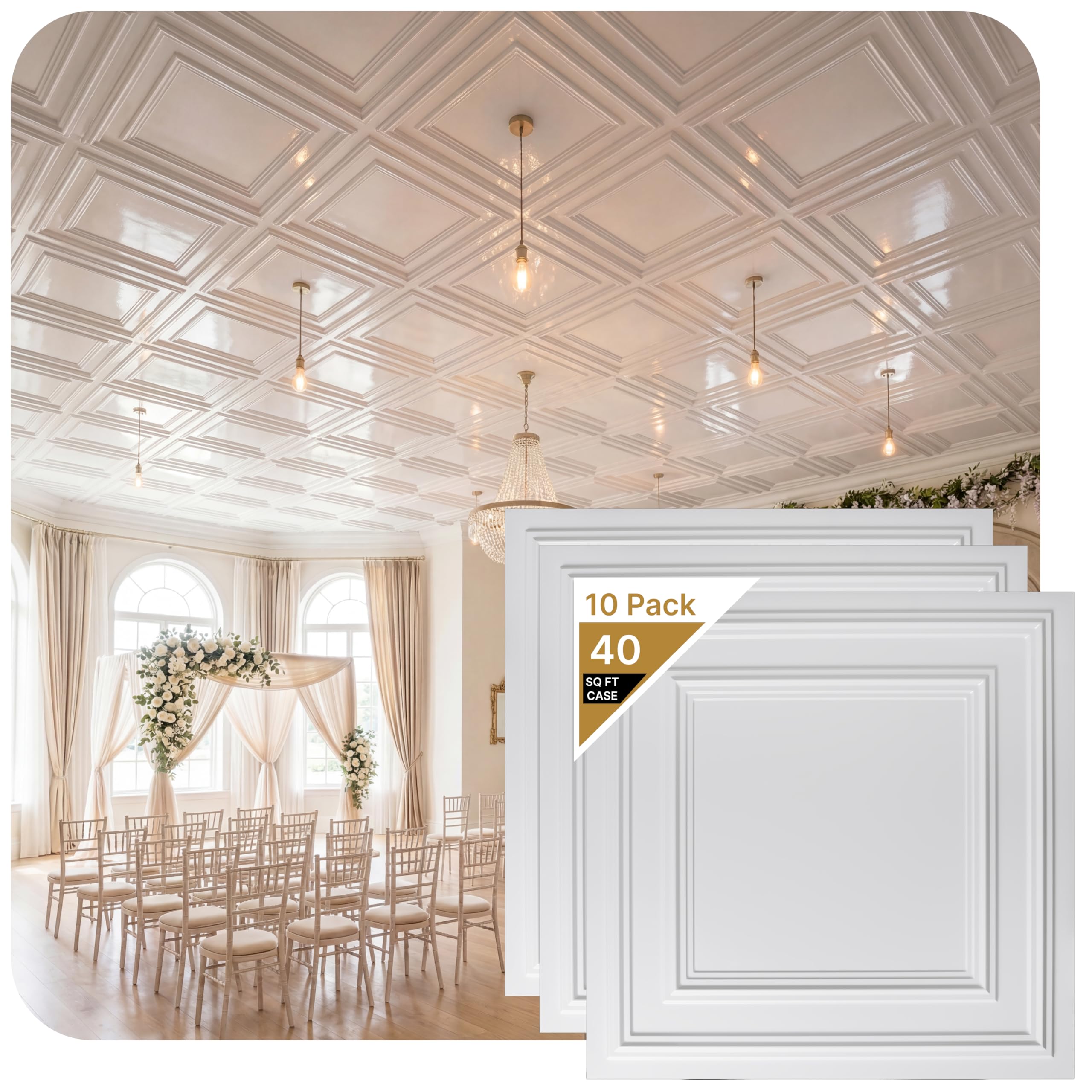 From Plain to Beautiful in Hours 232 Economy PVC 2' x 2' Lay-in Ceiling Tile (Covers / 40 sq.ft), White, 10 Pieces