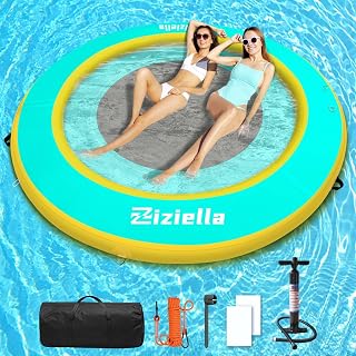 Inflatable Floating Water Hammock, 8ft/10ft Round Floating Ring for Adults Kids with Mesh, 6 inch Thick Floating Platform River Floats Dock for Pool Ocean Lake Beach
