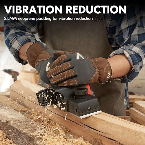 Miniatura 10 de Vgo... Guantes de trabajo para hombres, guantes de trabajo de seguridad de cuero, protección contra arañazos, a prueba de espinas, pantalla táctil