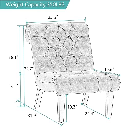 Miniatura 2 de Alunaune Sillas de dormitorio sin brazos, silla tapizada con respaldo de tela, sillas reclinables para sala de estar, patas de madera, marfil