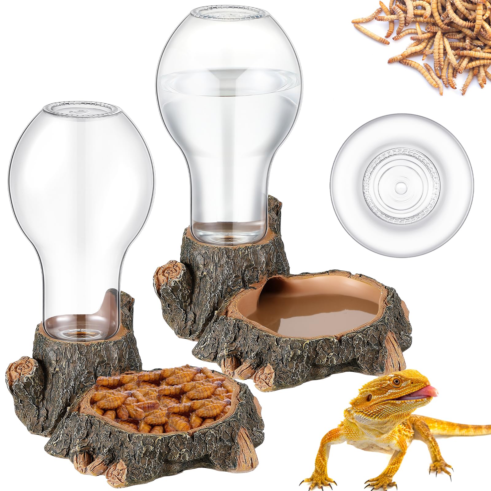 Briwooody 2 dispensadores automáticos de agua para reptiles de 13.5 onzas, cuenco grande de agua de dragón barbudo, plato de agua para reptiles, comedero de agua para tanque de terrario, tortuga,