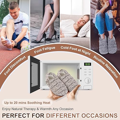 Miniatura 9 de Suzzipad Pantuflas térmicas para microondas y calentadores de pies para mujeres y hombres, calentadores de pies para pies fríos, pantuflas de