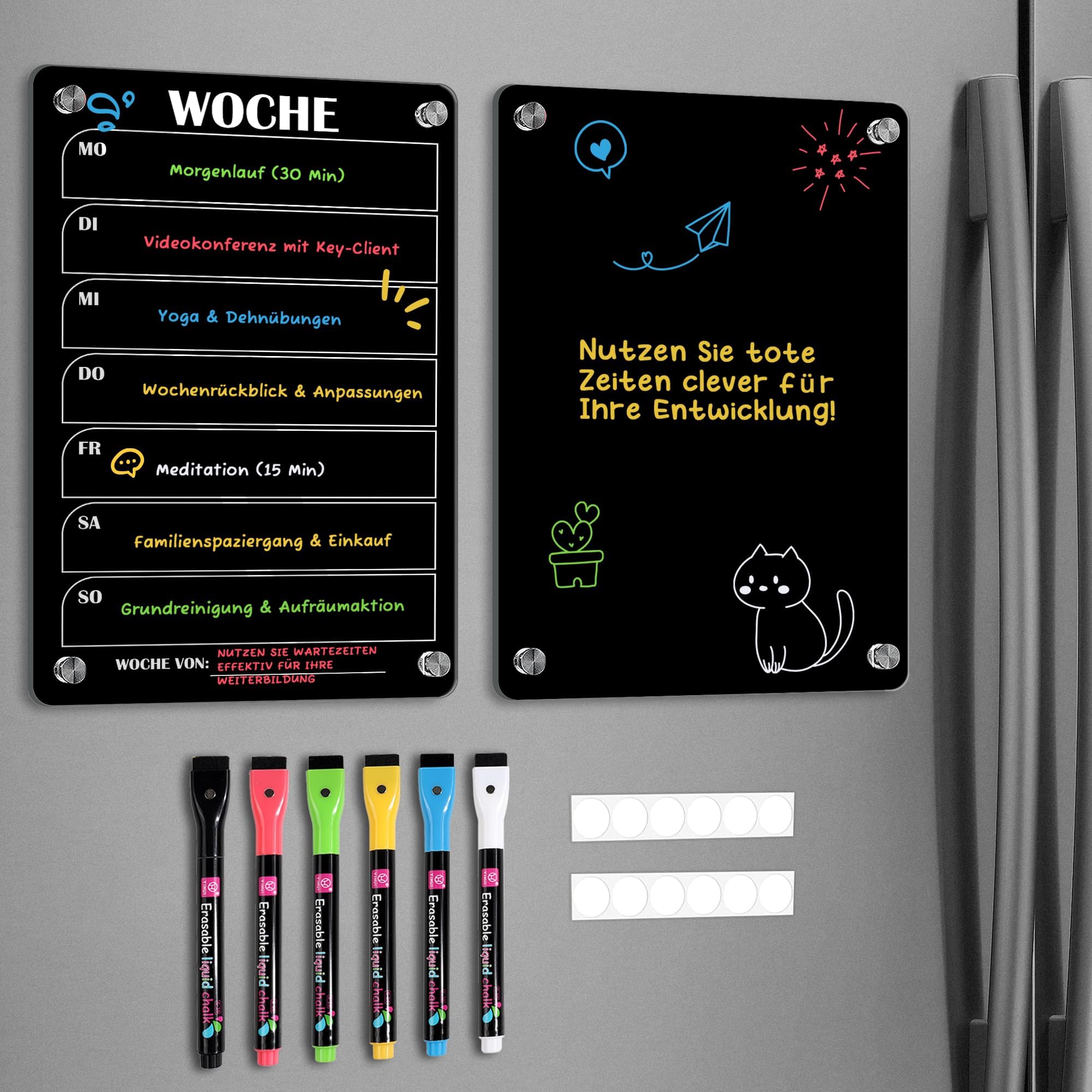 BIROYAL Pack of 2 Weekly Planner, Wipe-Clean, Acrylic Weekly Planner, Magnetic, Fridge Calendar