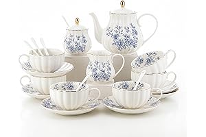 22 Pieces Blue Rose Porcelain Tea Set