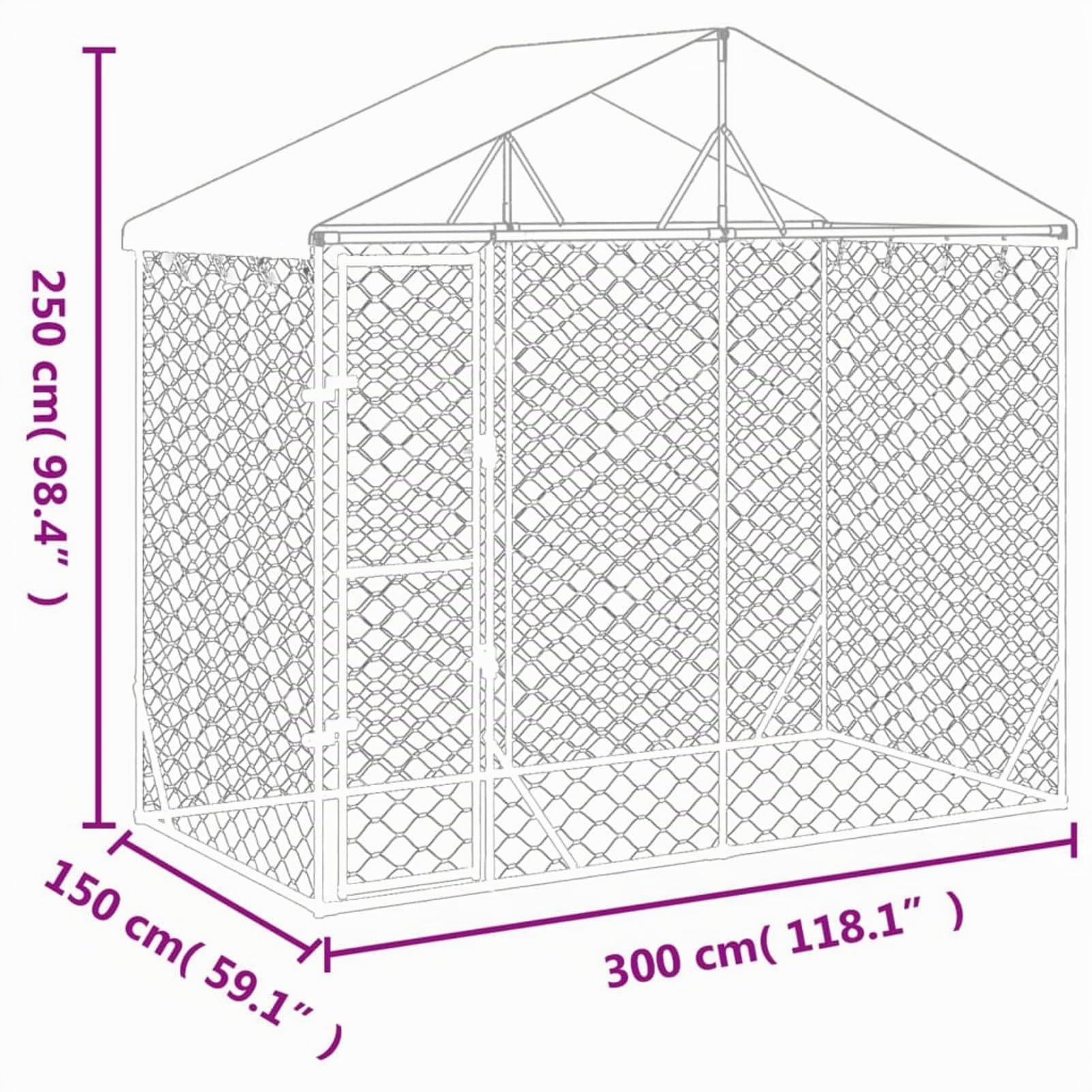 IKAYAA Recinto per Cani da Esterno Kennel per Cani da Esterno Recinto per Animali Gabbia Cani con Copertura-3 x 1.5 x 2.5 m