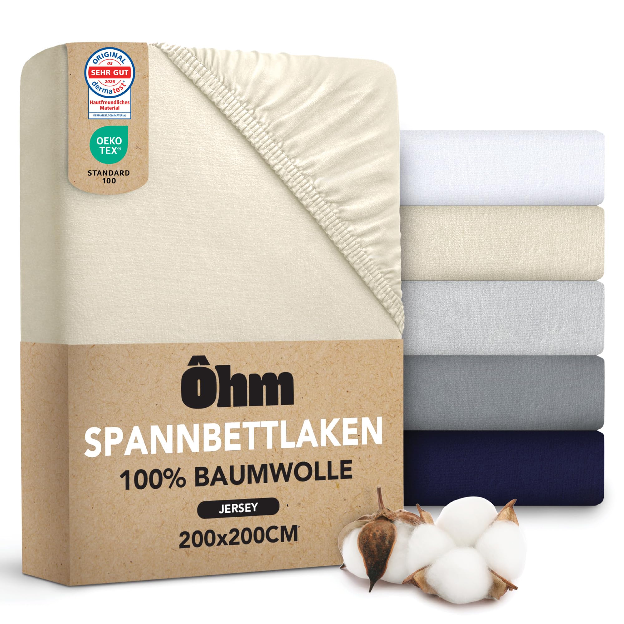 Ôhm Spannbettlaken - Jersey Spannbettlaken 100% Baumwolle elastisch - weich & atmungsaktiv - 28cm Tiefe für Boxspringbett & hohe Matratzen - ÖKO-TEX