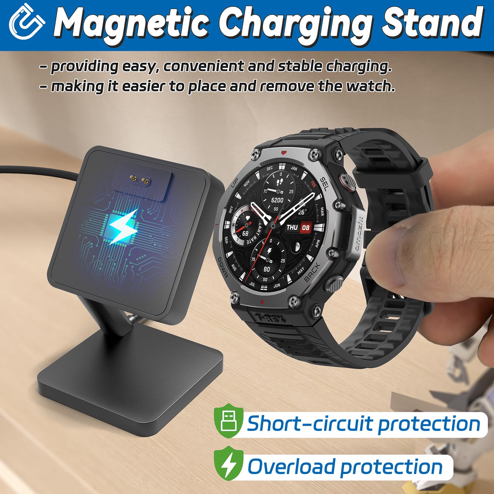 Magnetico Caricatore per Orologio Tipo C Compatibile con Amazfit T-Rex 3/ Balance Smartwatch, Adattatore Supporto per Cavo di Ricarica USB Accessori per Balance A2286 (senza cavo) (nero