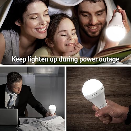 Miniatura 2 de Bombilla de emergencia recargable, 1500 mAh, 15 W, 80 W, 6000 K, luz diurna blanca con 4 bombillas LED de reserva de batería para fallos de energía