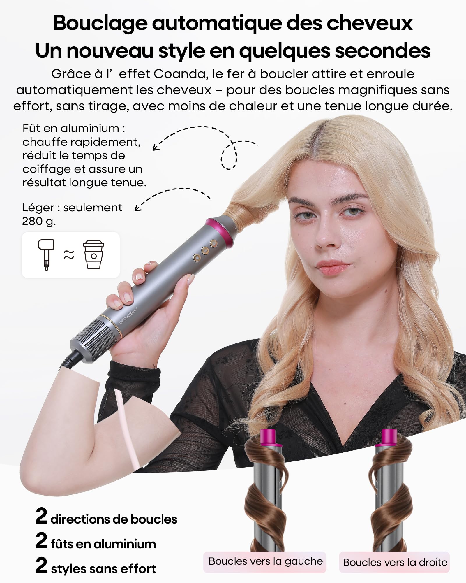 Air Styler 6 in 1 Professionale, Pettine ad Aria Calda Delicato per Capelli, Arricciacapelli Automatico, Piastra onde e Diffusore, Set Styling con Custodia da Viaggio