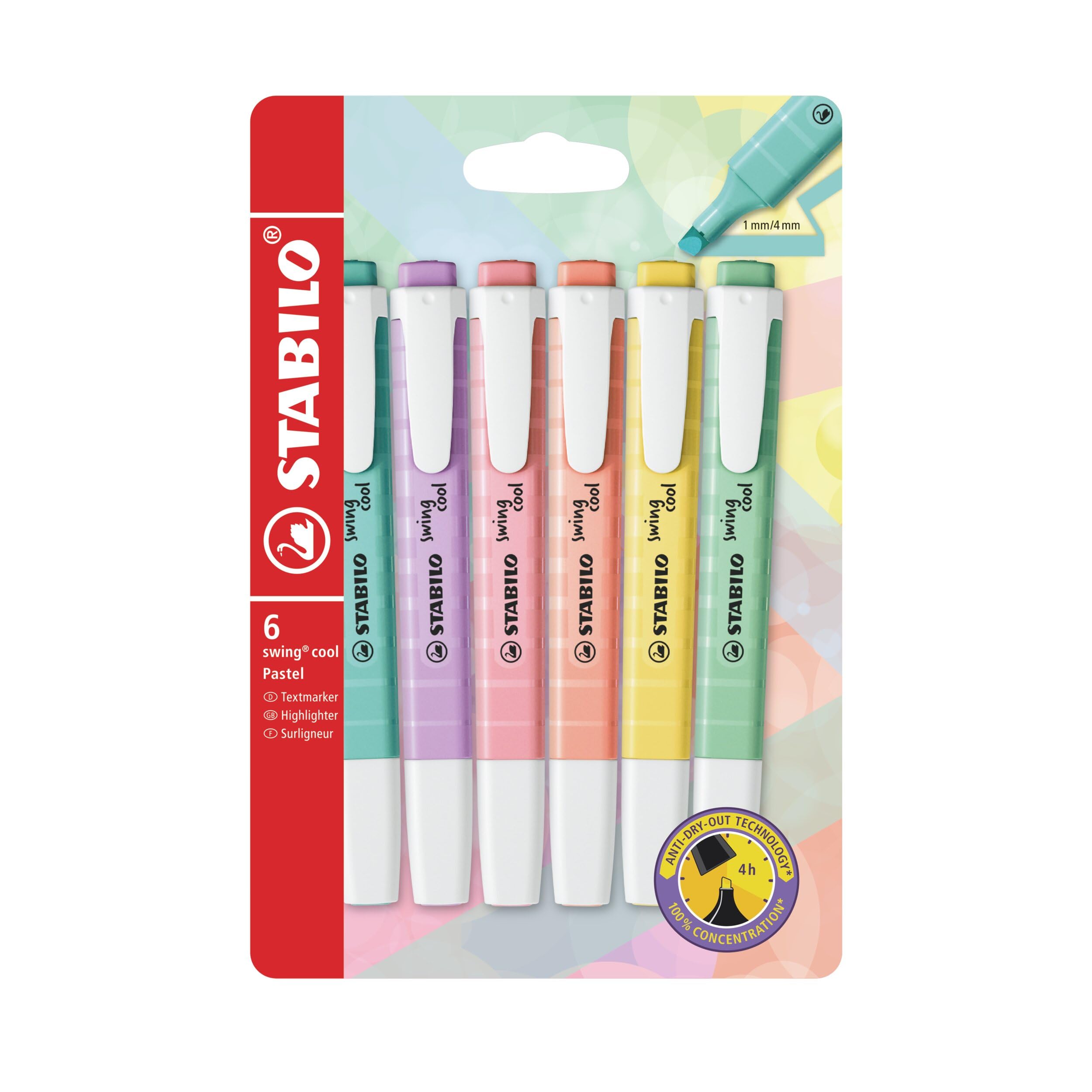 STABILO swing cool Pastel - Highlighter - Pack of 6 - Assorted Colours