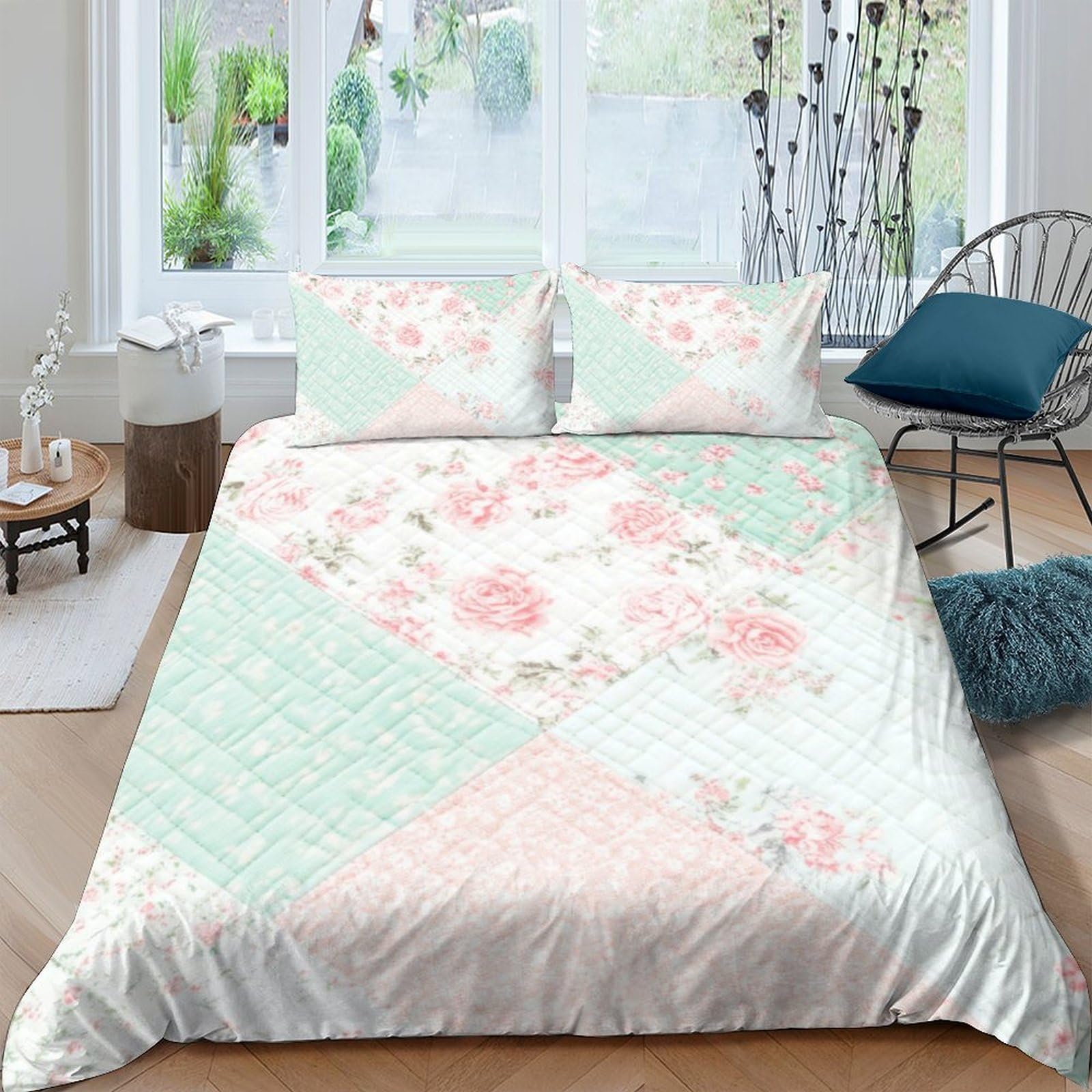 Ctjqhvkz Style-4 3D Printed Pastel Floral Patchwork Fitted Sheet Microfiber Soft Non-Slip Bed Sheet For Bedroom Guest Room Decor Single（135X200cm）