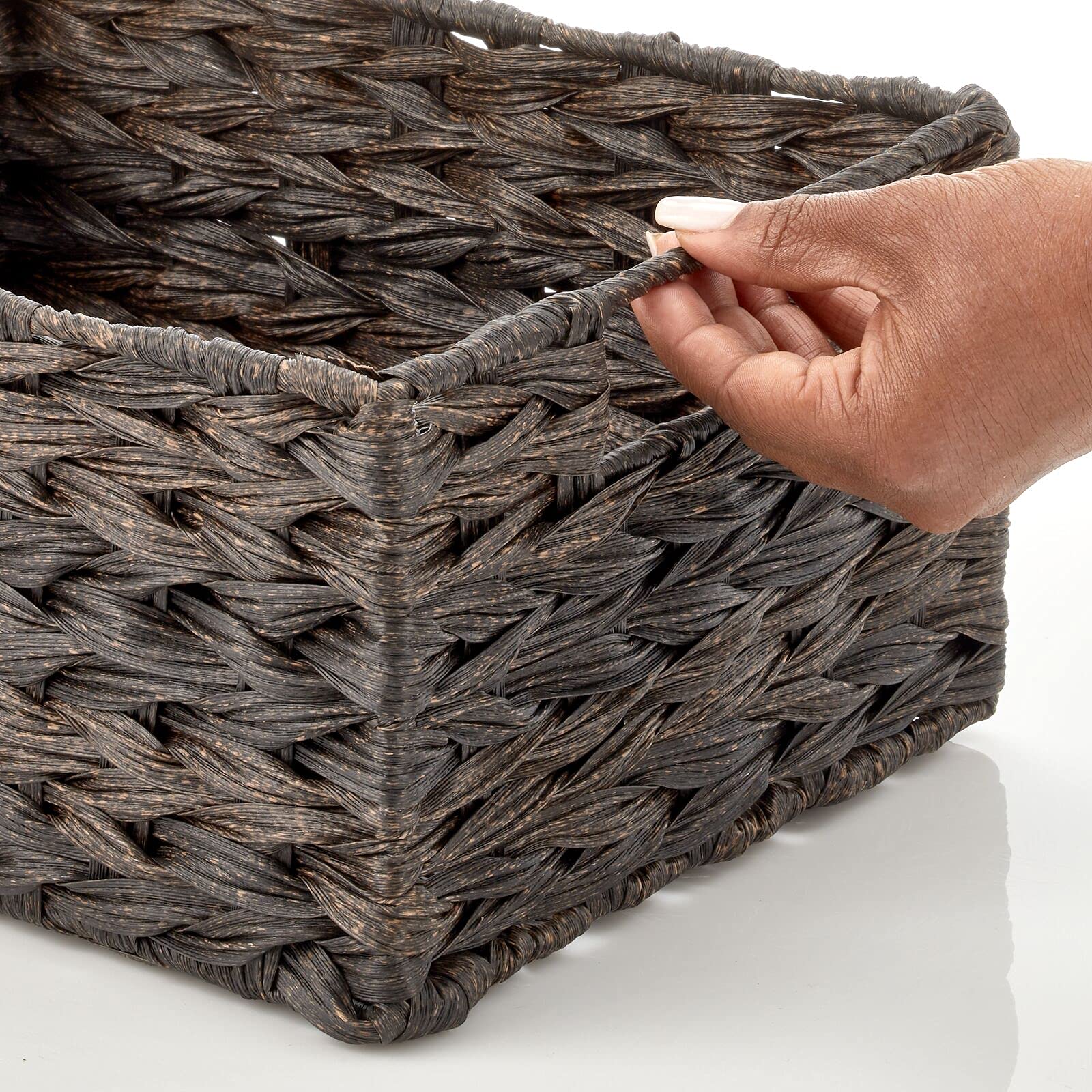 mDesign Woven Farmhouse Kitchen Pantry Food Storage Organizer Basket Box - Container Organization for Cabinets, Cupboards, Shelves, Countertops, Store Potatoes, Onions, Fruit, 6 Pack, Espresso Brown - Image 5