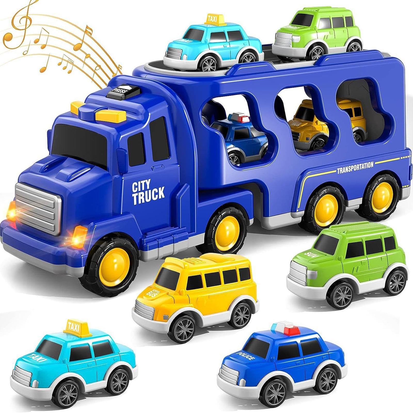 Reibungsbetriebener Spielzeug LKW mit Licht Und Soundeffekten, 7 in 1, für Jungen Und Mädchen, Blau
