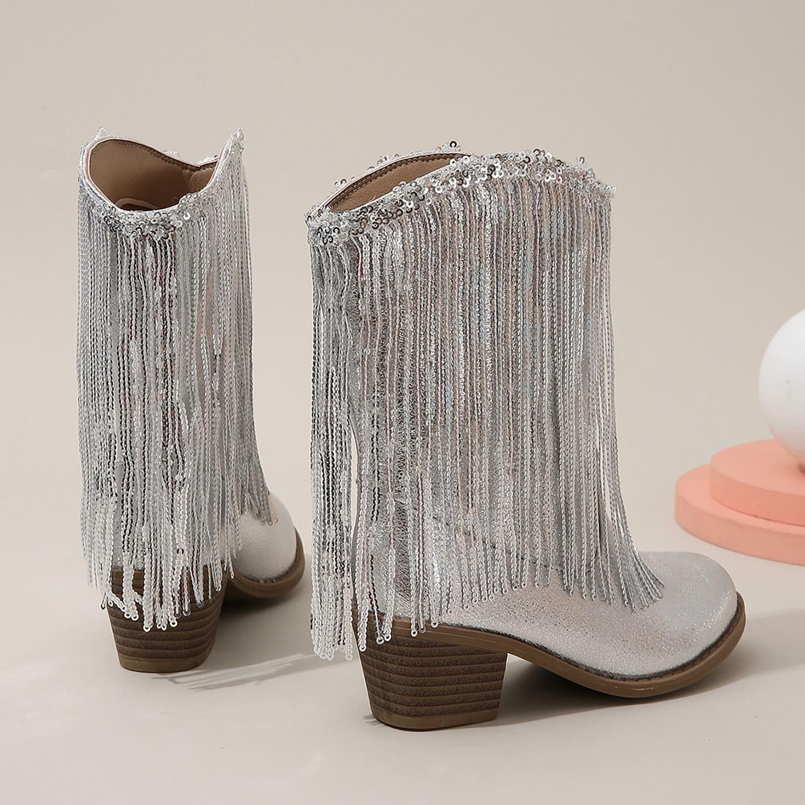 Botas Vaqueras Occidentales De Cuero De Color Sólido para Niñas Botas con Borlas Informales para Otoño E Invierno