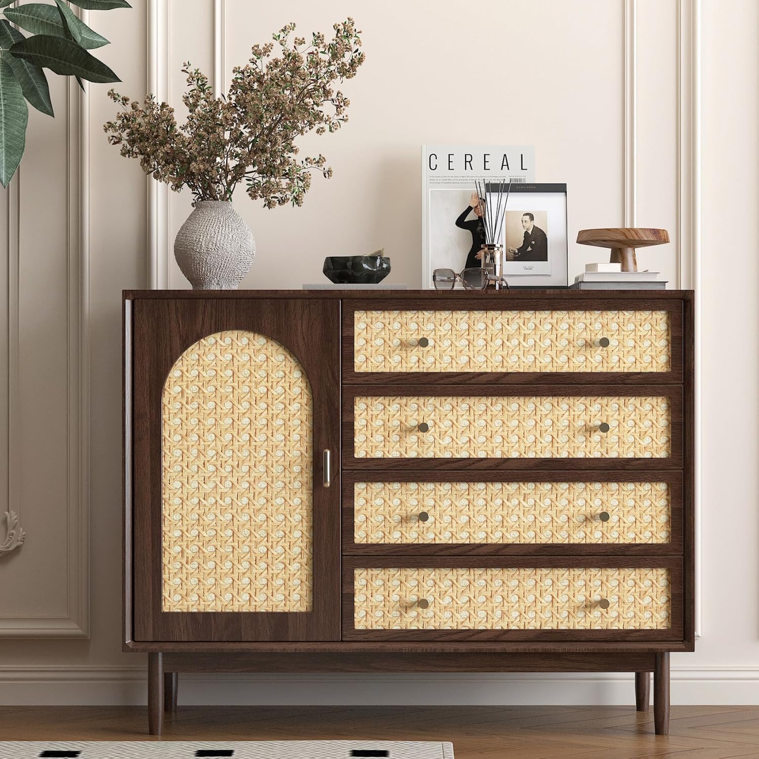 FunStick 60CMx5M Papel Pintado Pared Dormitorio Madera Vinilo Decorativo Puerta Armario Lavable Papel Pintado Efecto Ratan Tejida Caña Vinilo Adhesivo Pared Salon Baño Vinilos Adhesivos para Muebles