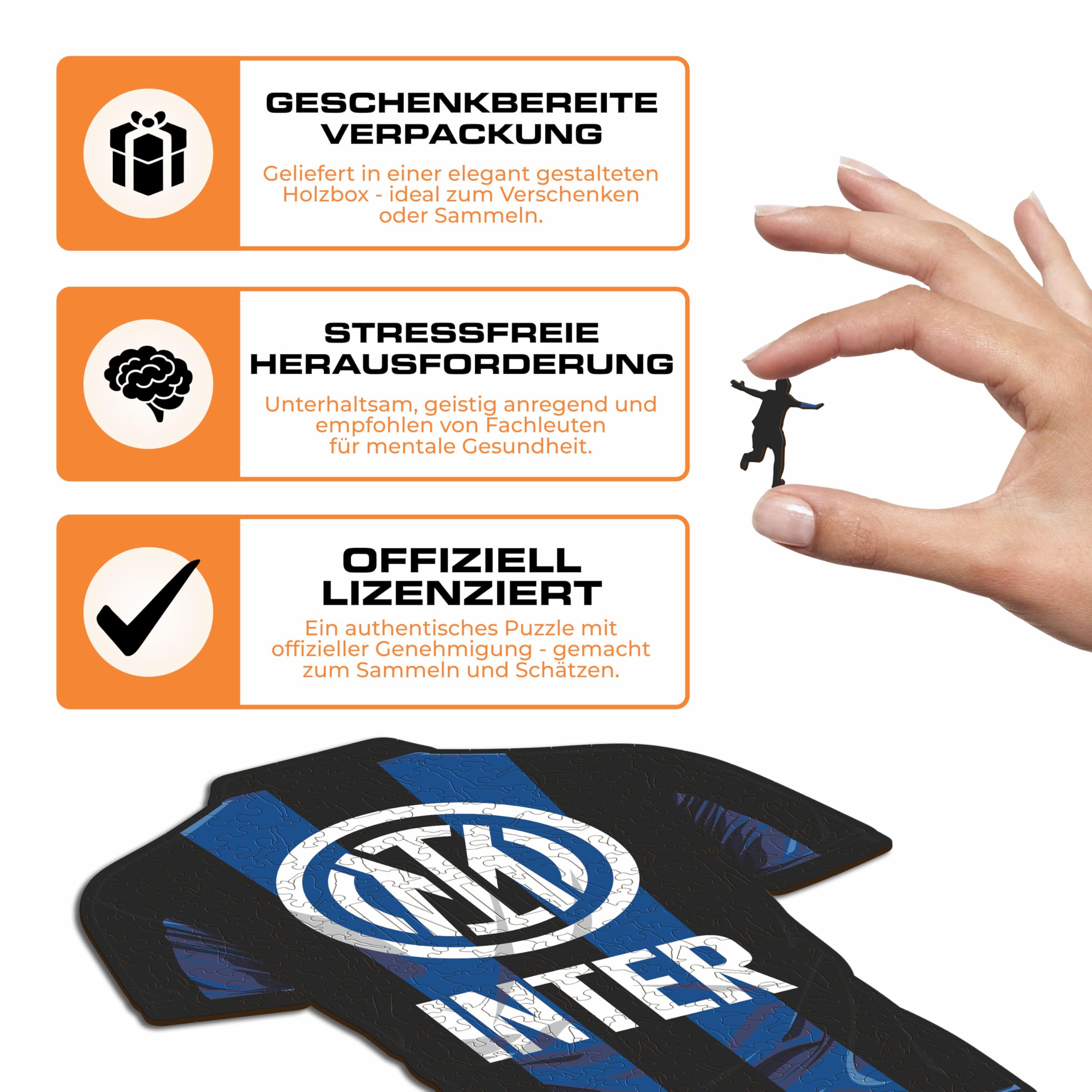 Iconic Puzzles, Inter Jersey, offizielles Produkt, Holzpuzzle für Erwachsene und Kinder, 100% nachhaltiges Holz, Größe M, 270 Stück