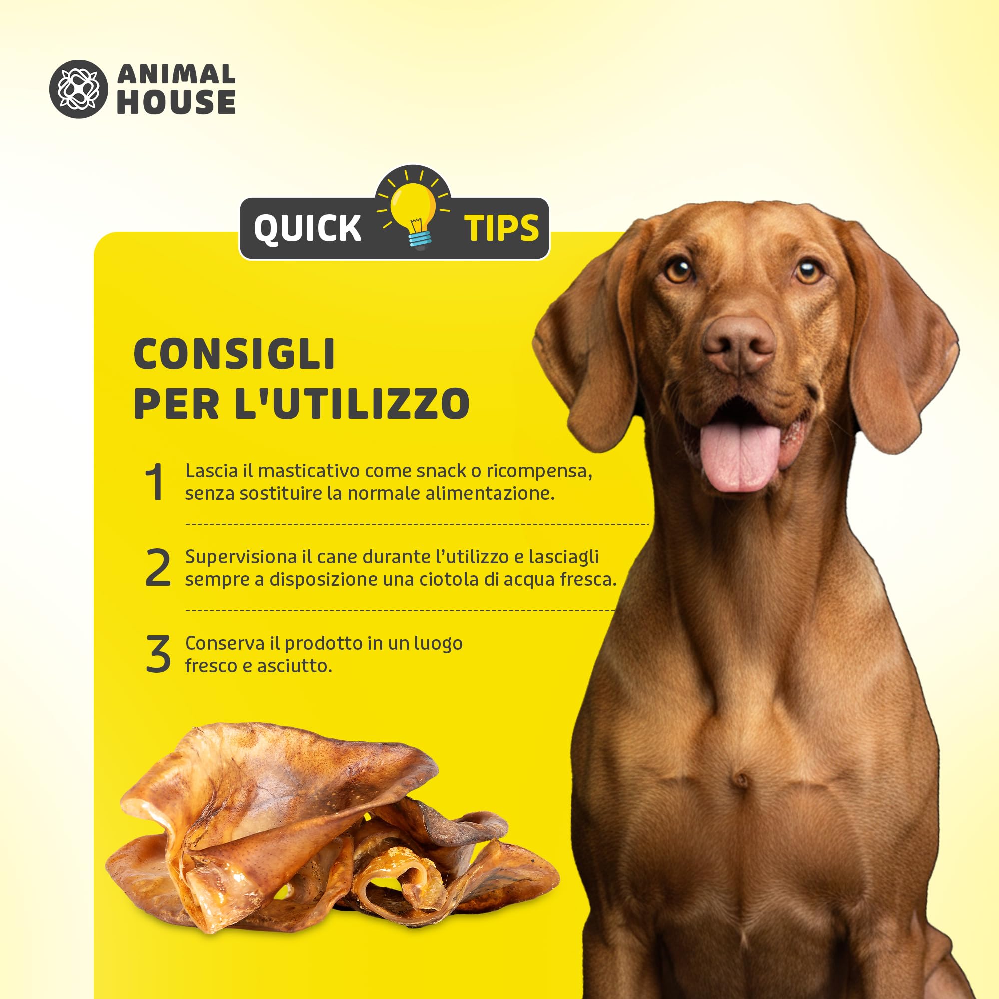 Animal House - Snack Naturale per Cani BARF alle Orecchie Suine, Delizia Proteica Europea per il Benessere del Tuo Amico a Quattro Zampe (500 GR, ORECCHIE SUINE)