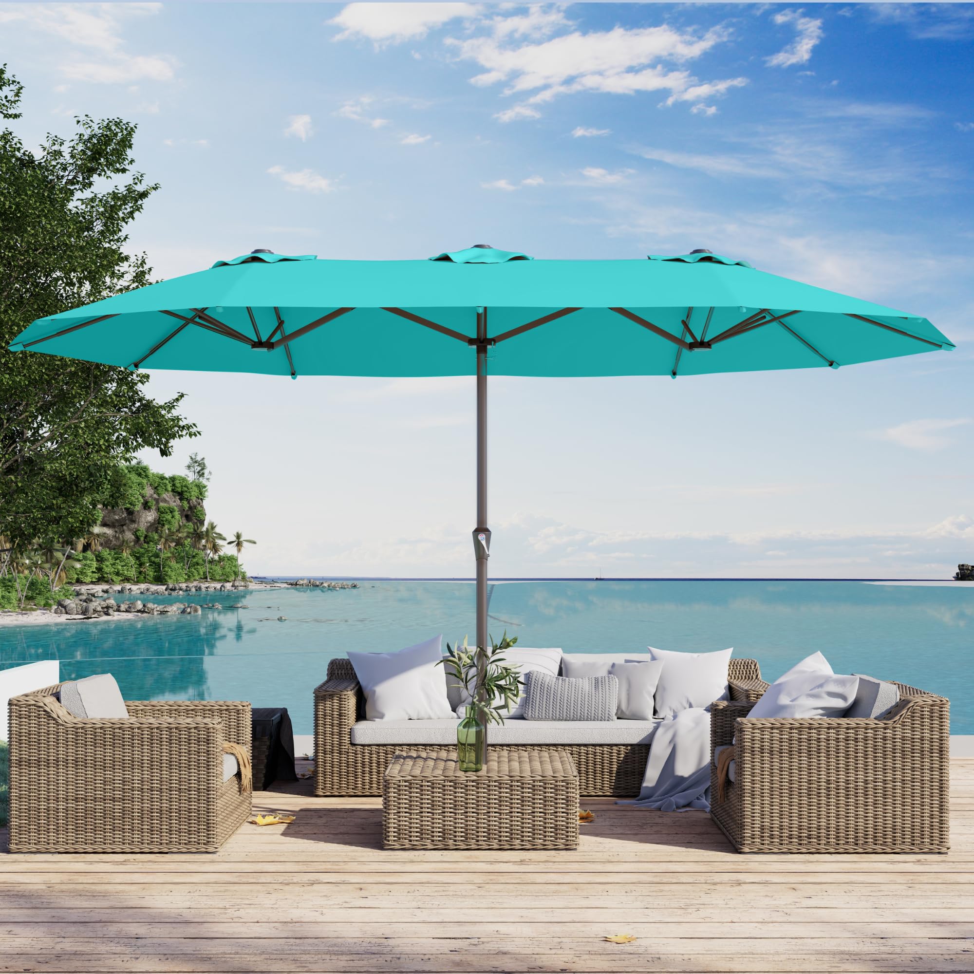 fiberglass patio umbrella Amazon.com : PatioKingdom 15FT Large Patio Umbrella with Base, Double Sided  Rectangular Outdoor Umbrella with Sturdy Fiberglass Ribs, Market Umbrella  for Pool,Garden,Backyard,Deck (Peacock Blue, 15FT) : Patio, Lawn & Garden