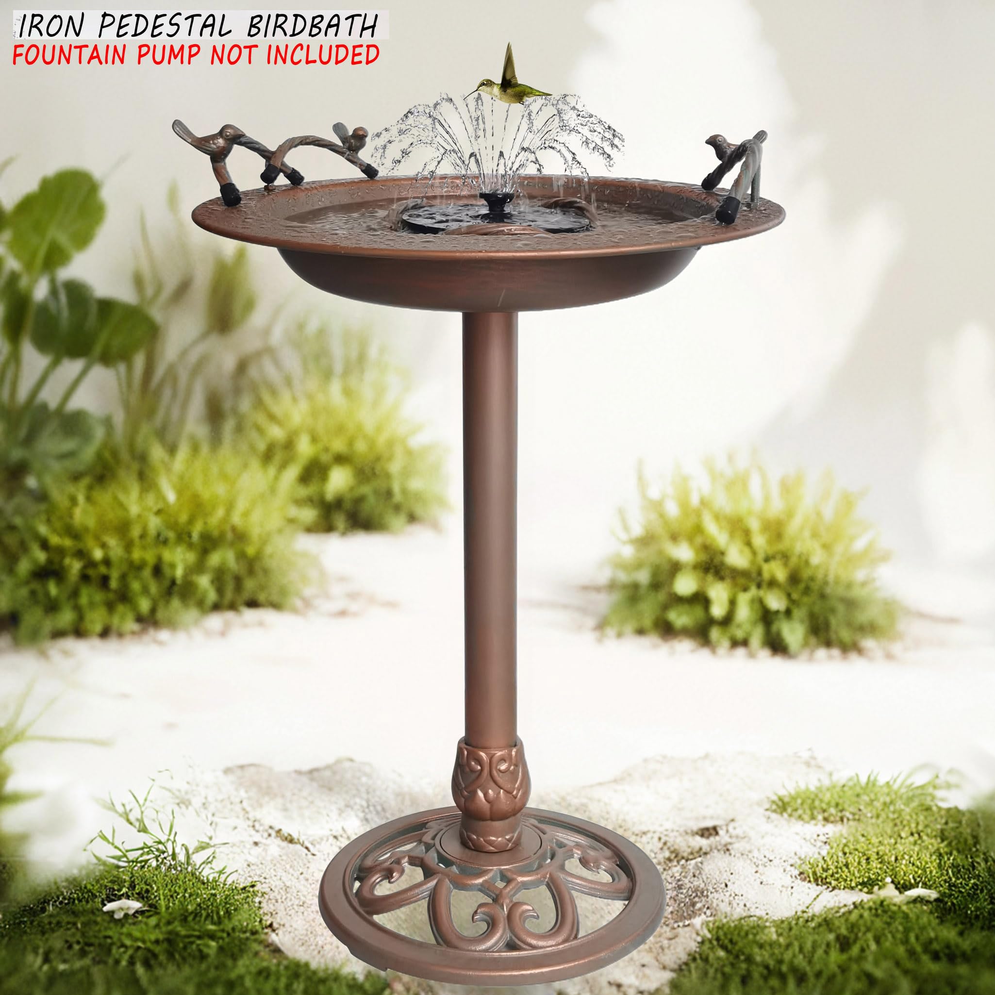 BSTGIFTS Vogeltränke aus Metall – Gusseisen-Vogeltränke 72,4 cm hoch, Vogeltränke für Wasserbrunnen, Vogelfutterschale für Hof, Terrasse, Rasen-Dekor (Brunnenpumpe nicht im Lieferumfang enthalten)