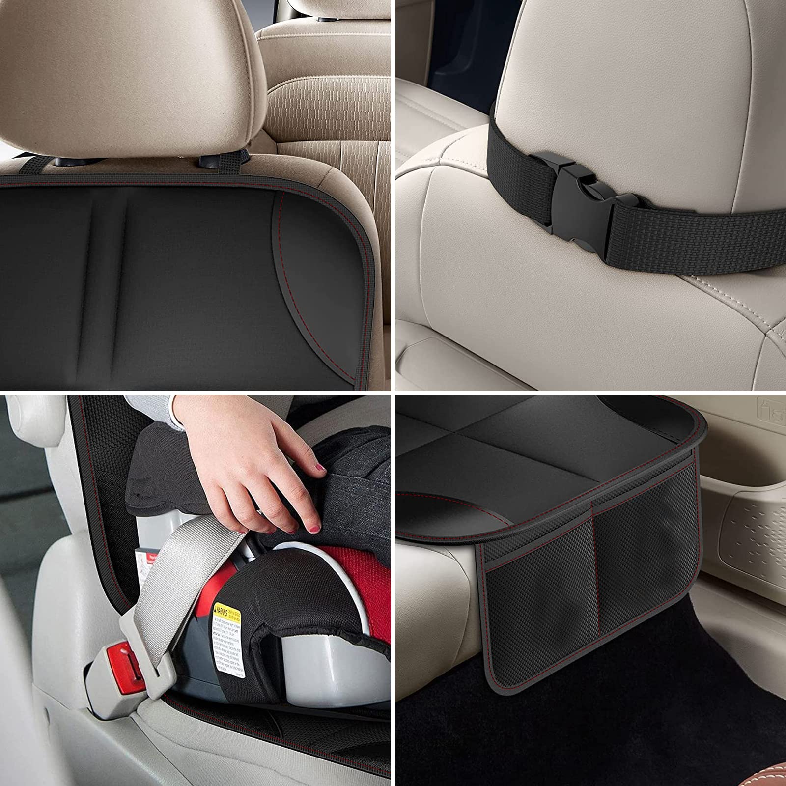 GreHom 2 Piezas Protector Asiento Coche Silla, Universal Funda Coche Asiento Compatible con Organizador Bolsillos, Antideslizante Impermeable Protector Seguro para Asiento Infantil