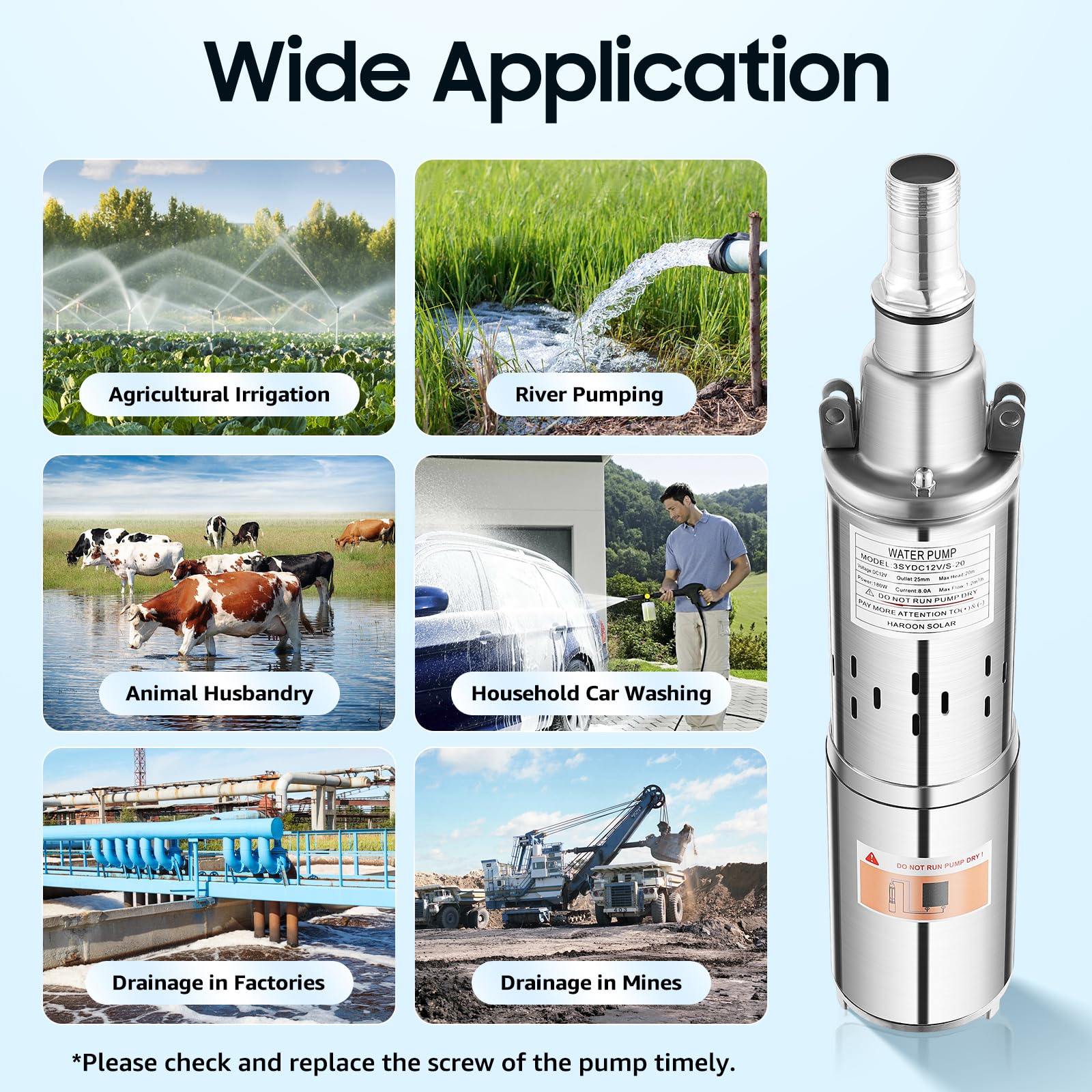 Bomba Para Pozos Profundos, 12 V, 180 W, De Acero Inoxidable, Sumergible, Salida De 25 Mm Hasta 20 M, 1,2 M³/H, Ideal Para Riego O Suministro De Agua