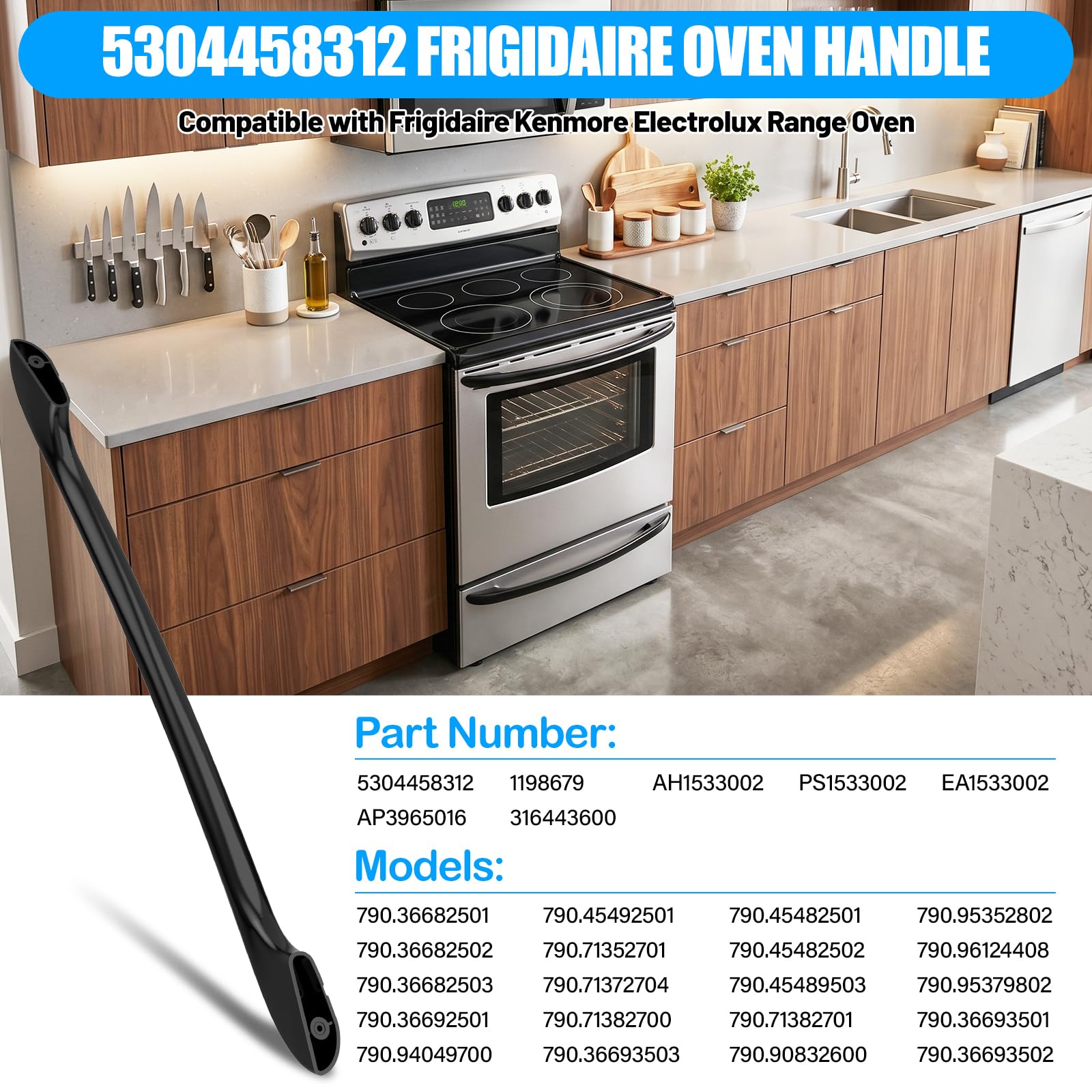 Verbesserter 5304458312 Ofentürgriff Ersatz kompatibel mit Frigidaire-Ofengriff-Ersatzteilen 316443600 AP3965016 Kenmore Electric Range Backofengriff mit 316433300 Herd-Ofengriffschrauben