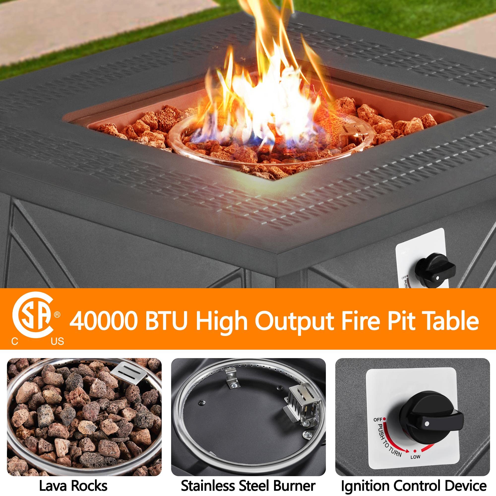 Yaheetech 28 Inch Gas Fire Pit Table with Lid and Iron Tabletop for