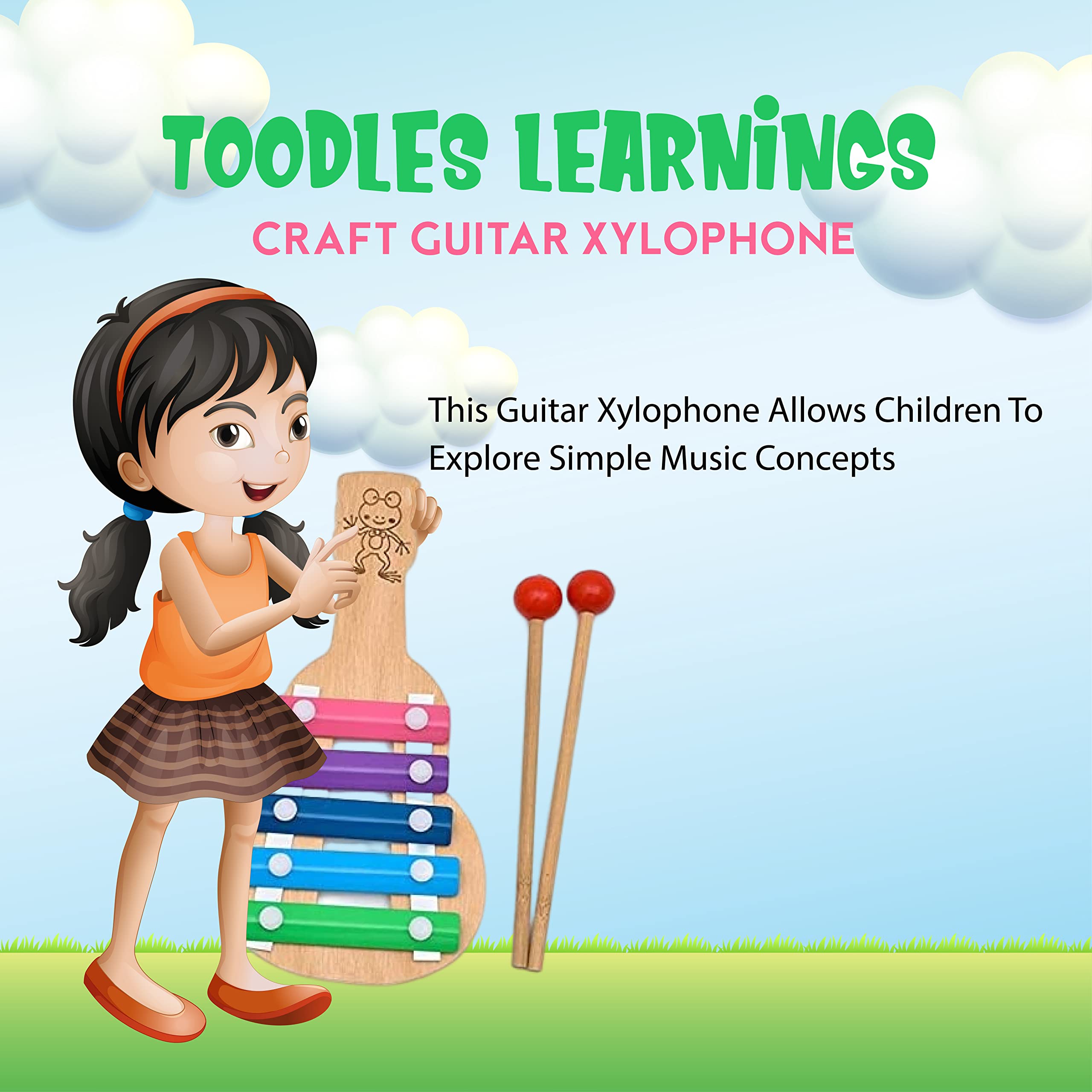 TOODLES Learnings Guitar Shaped Xylophone for Kids | Colorful Musical Instrument with Metal Keys | Creative Music Learning Activity for Boys & Girls 3+ Years