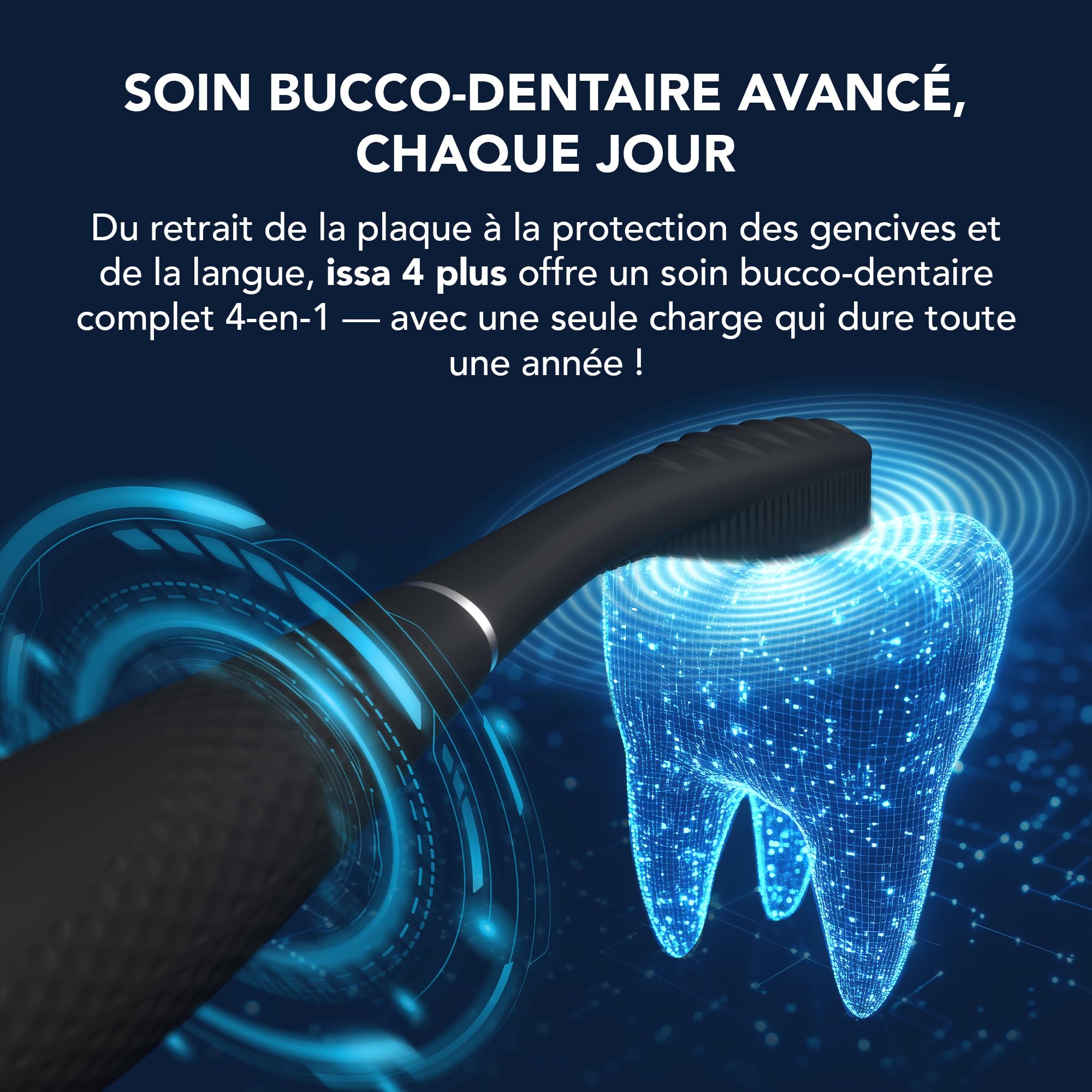 FOREO ISSA 4 Plus Sonic Electric Toothbrush - 4-in-1 AI-Guided Rechargeable Toothbrush Bundle with Extra Silicone & Polymer Hybrid Brush Head, Soft Bristles, Whitening Teeth - Black