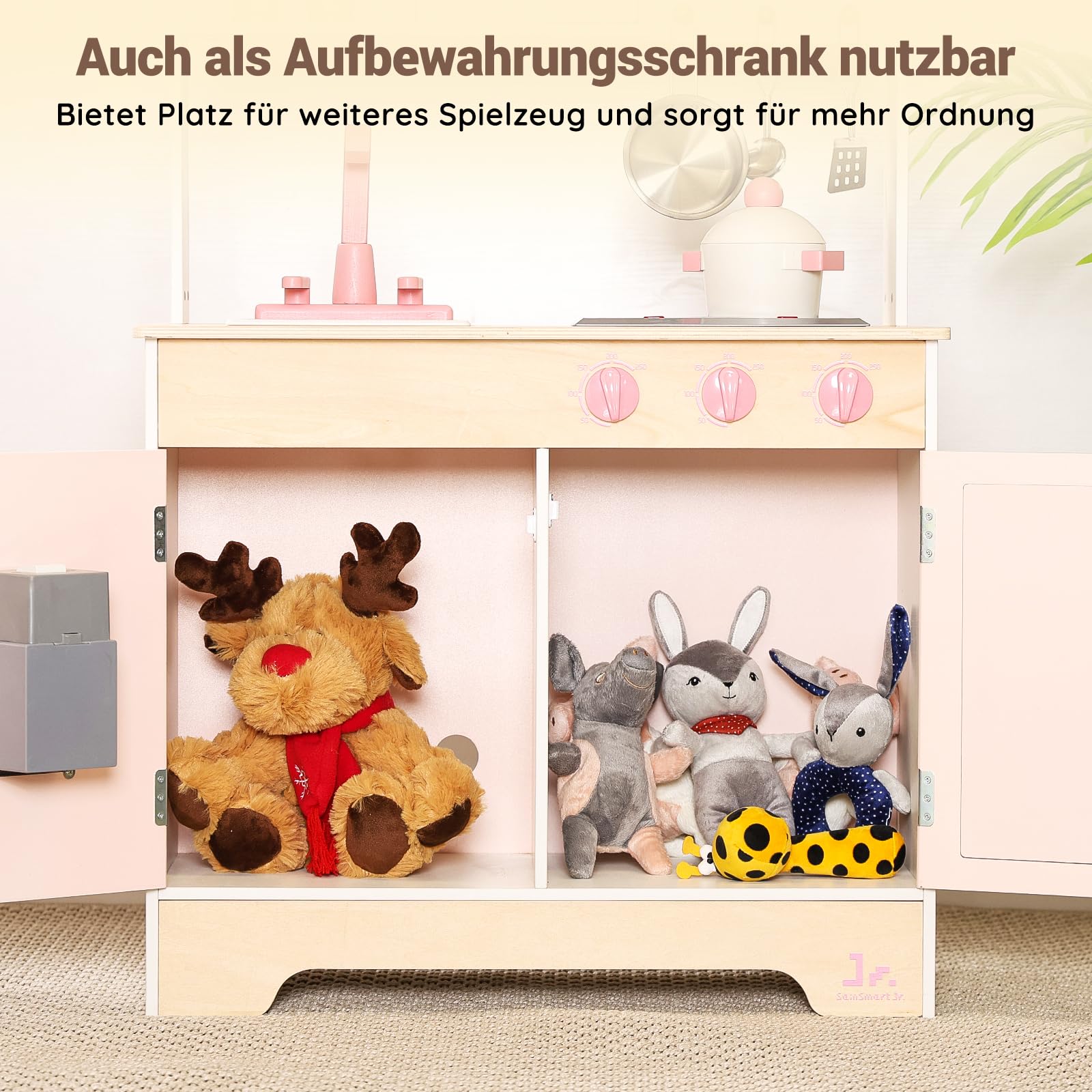 SainSmart Jr. Kinderküche Holz Spielküche Rosa, Sound & Licht, Mädchen ab 3 - 75 Characters